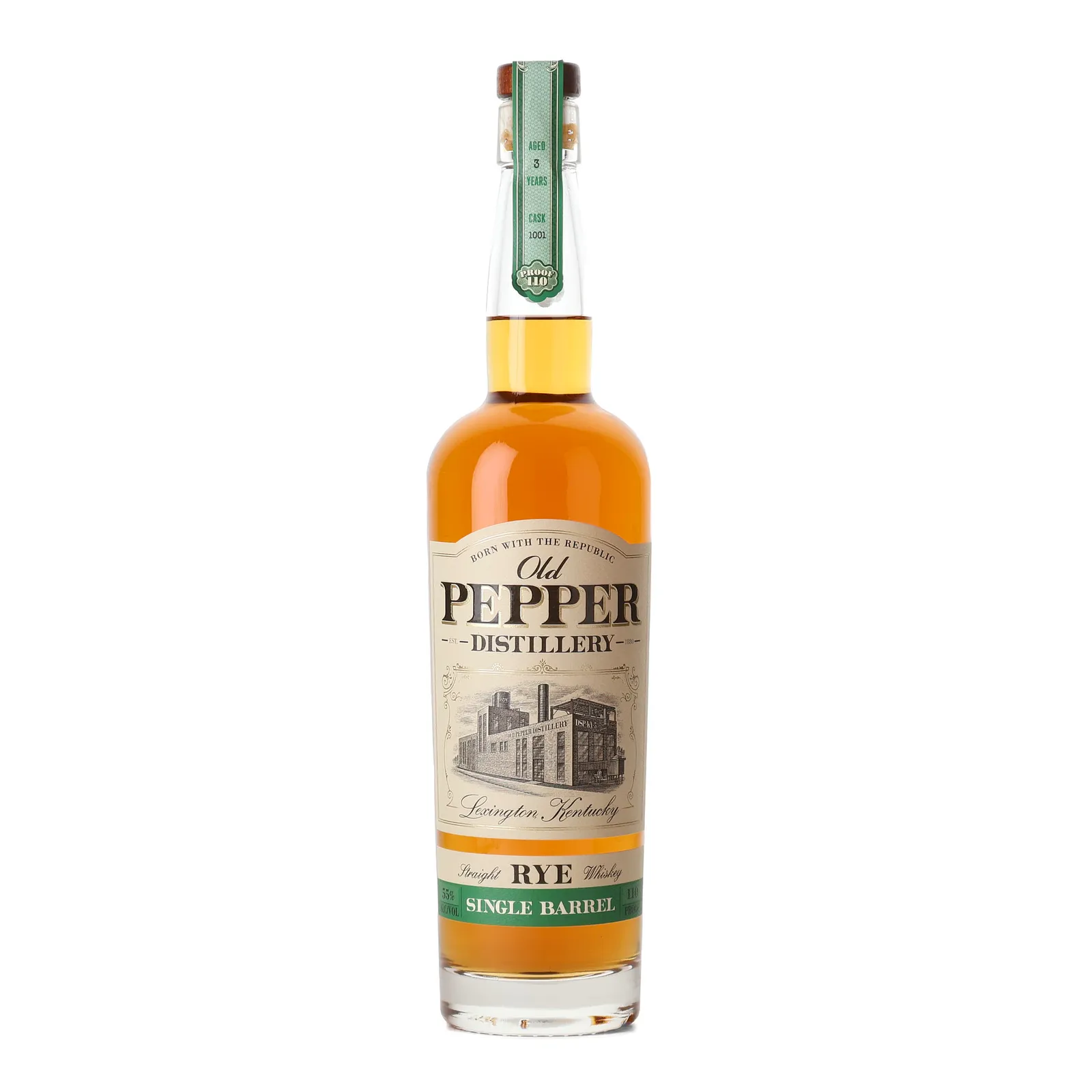 Old Pepper Single Barrel 3 Year Old, Cask #1001, 55% whisky bottle