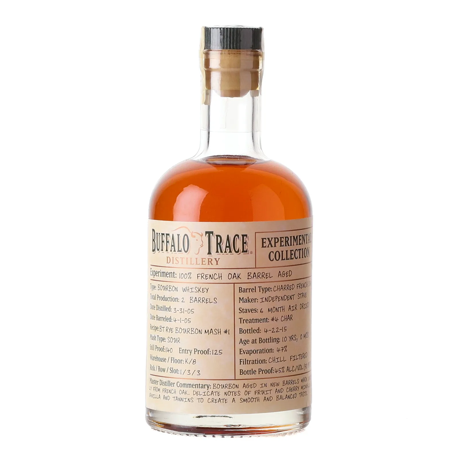 Buffalo Trace Experimental Collection: 100% French Oak Barrel Aged 10 Year Old, French Oak Cask, 2015, 45% whisky bottle