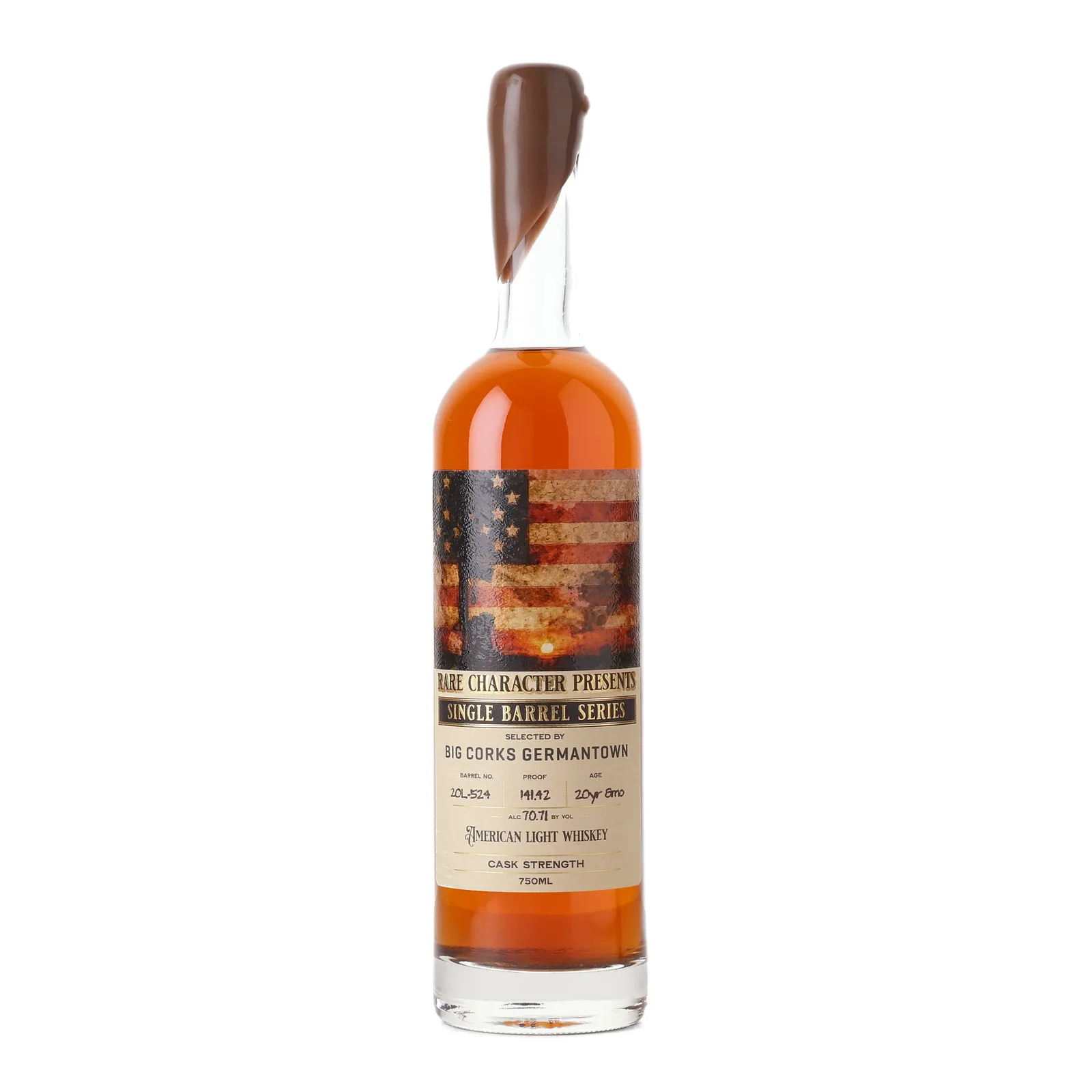 Rare Character Single Barrel Series Big Corks Germantown 20 Year Old, New Charred Oak Cask, Cask #20L-524, 2005, Rare Character, 70.71% whisky bottle
