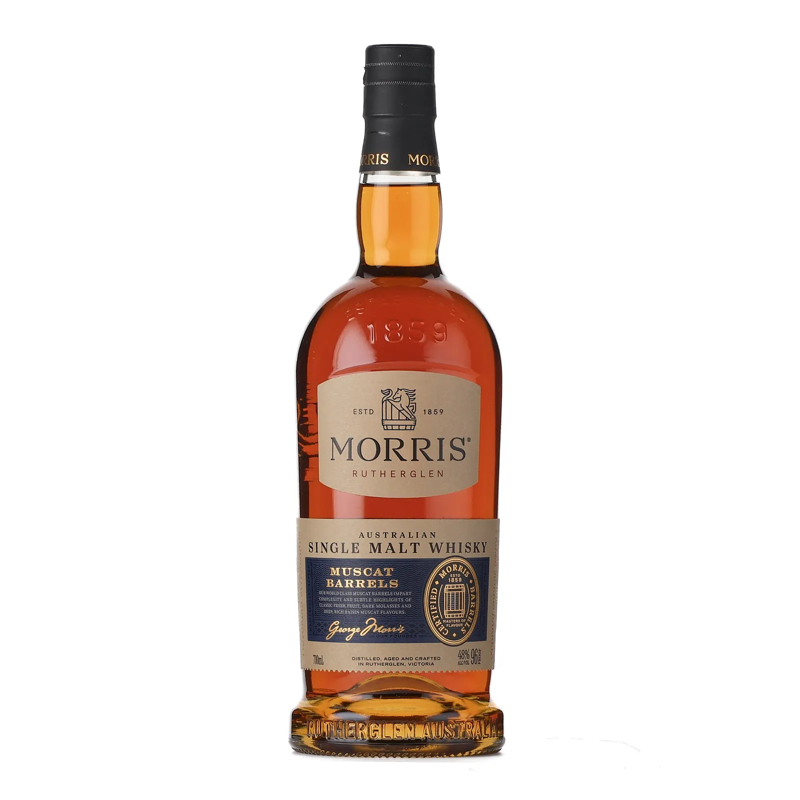 Morris Australian Single Malt Muscat Barrel Matured, French & American Oak ex-Wine Cask, Muscat Cask Finish, 48% whisky bottle