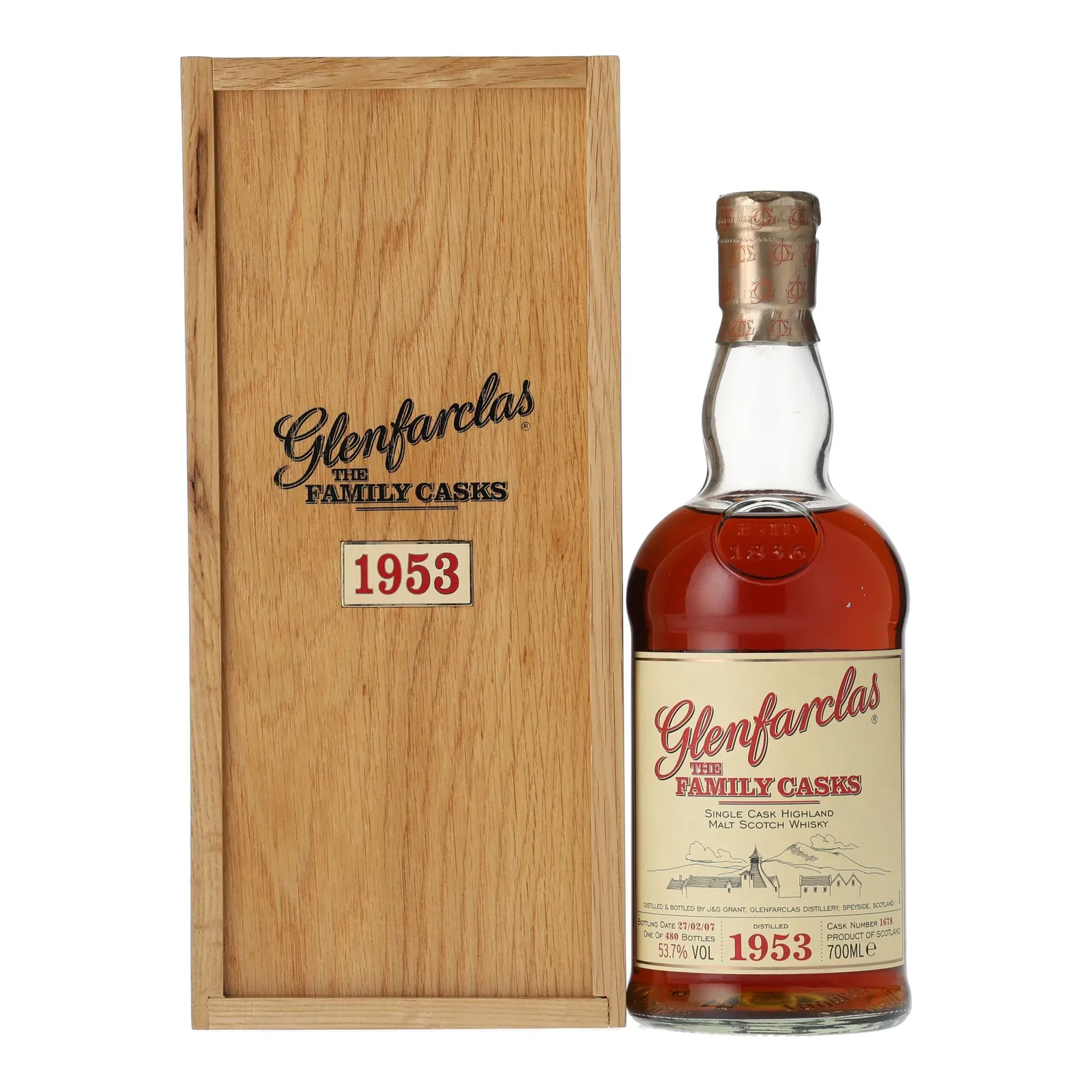 Glenfarclas The Family Cask 53 Year Old, Sherry Cask, Cask #1678, 2007, 53.7% whisky bottle