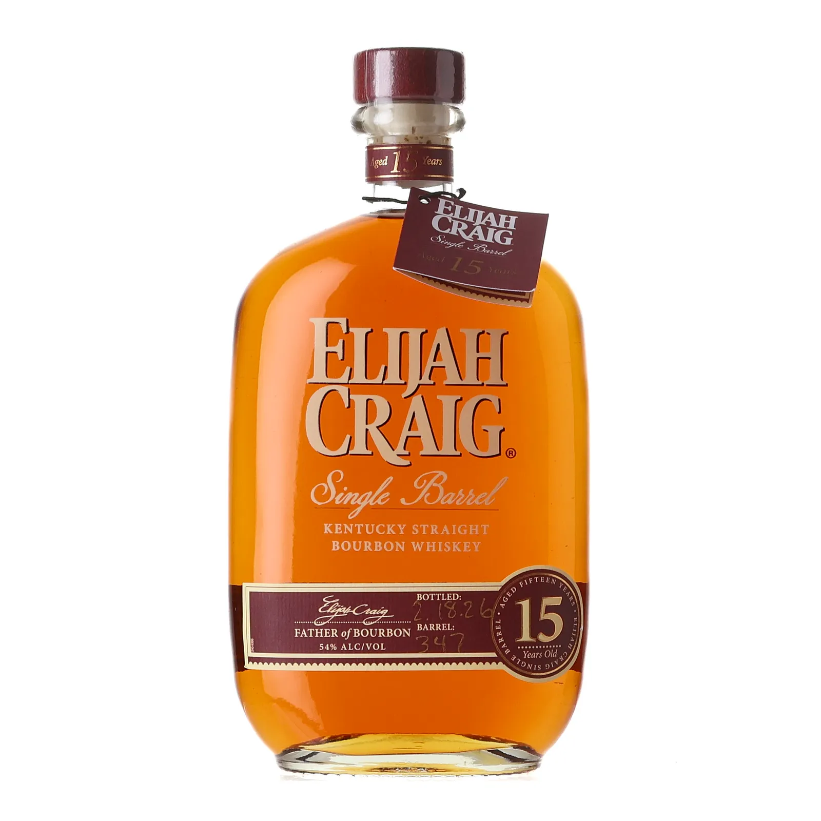 Elijah Craig Single Barrel 15 Year Old, New Charred Oak Cask, 2026, 54% whisky bottle
