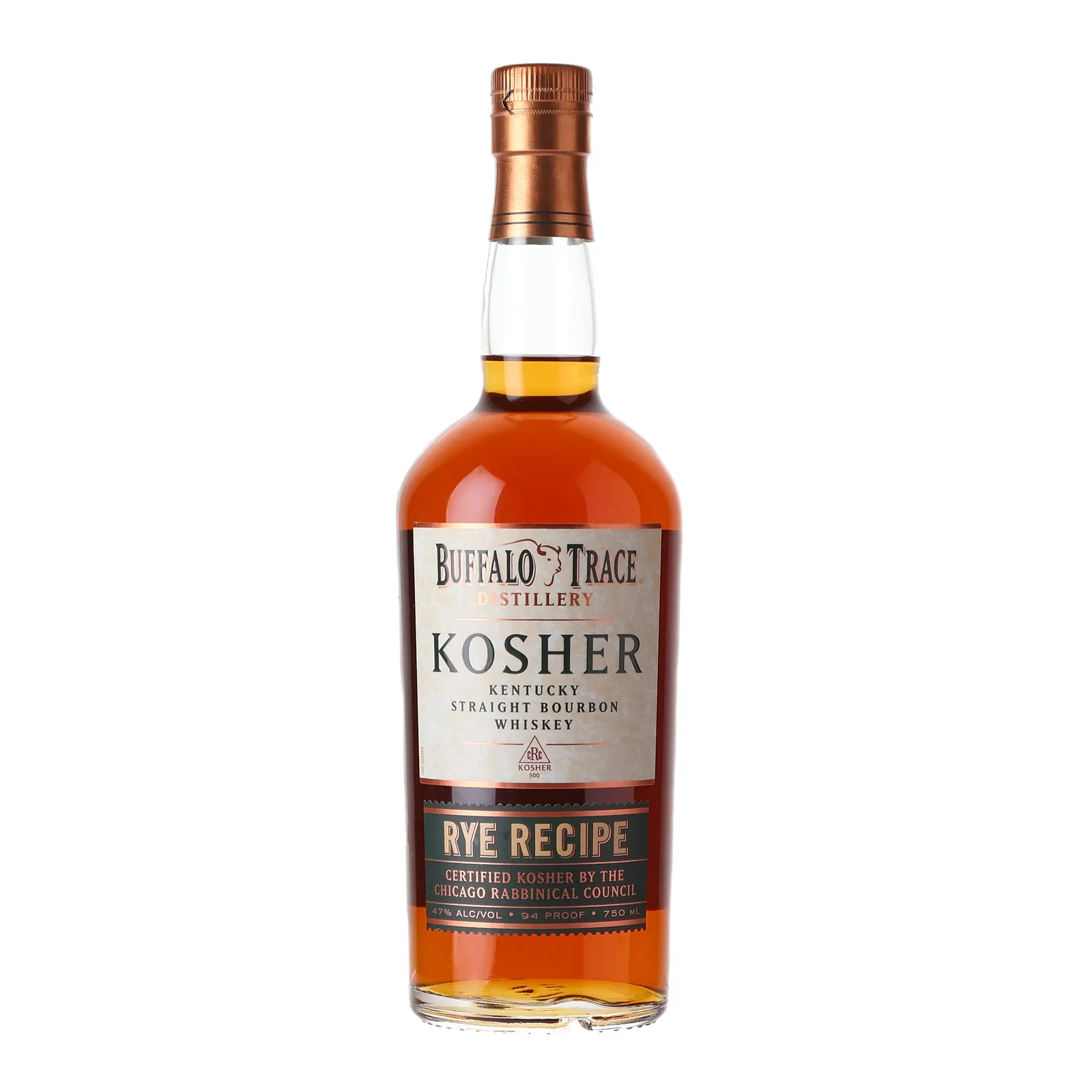 Buffalo Trace Kosher Rye Recipe, 2025, 47% whisky bottle