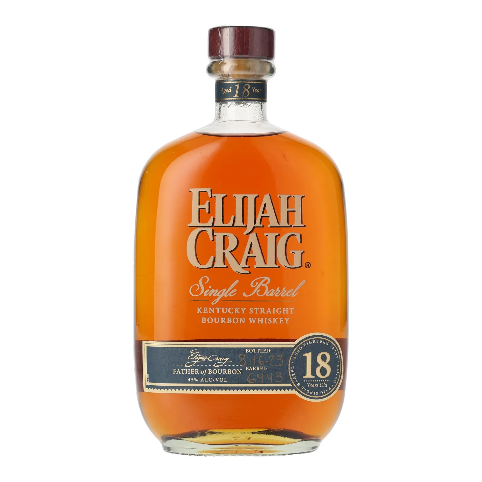 Elijah Craig Single Barrel 18 Year Old, New Charred American Oak Cask, 2023, 45% whisky bottle