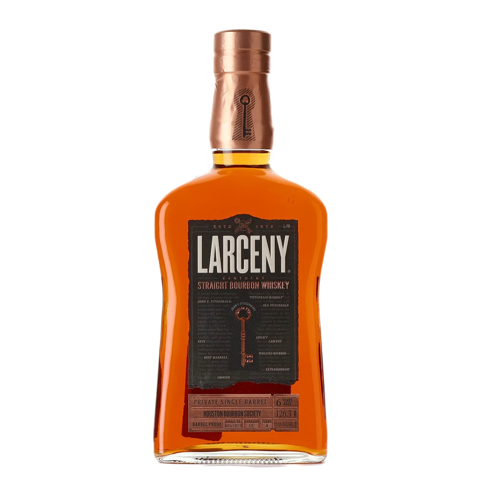 Larceny Private Single Barrel Houston Bourbon Society 6 Year Old, Cask #8051879, 63.15% whisky bottle