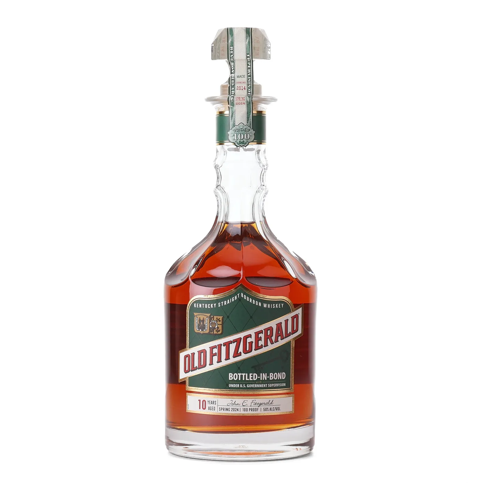 Old Fitzgerald 10 Year Bottled-in-Bond Bourbon Decanter Spring 2024, New Charred Oak Cask, 2024, 50% whisky bottle