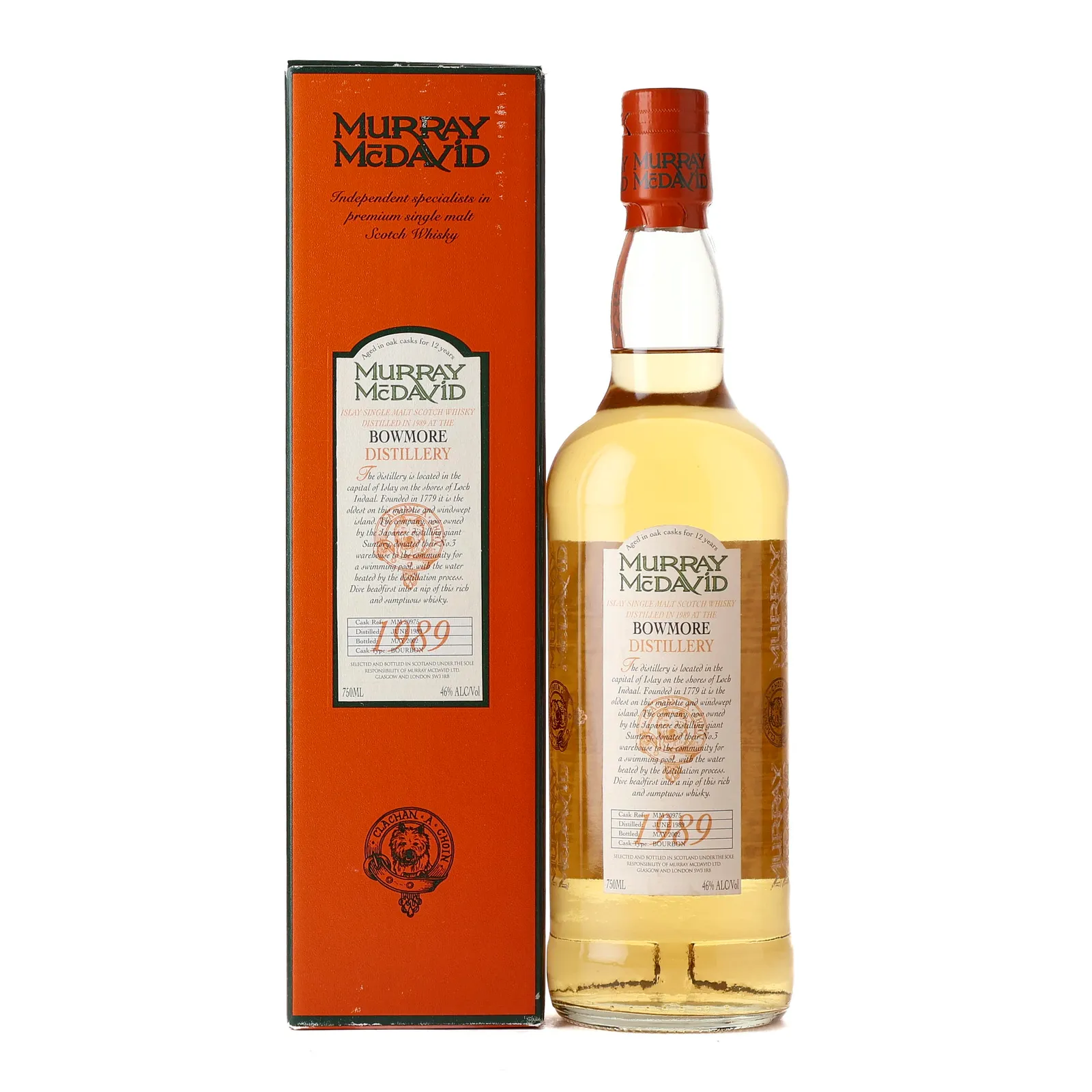 Bowmore 12 Year Old, Bourbon Cask, Cask #MM20975, 1989, Murray McDavid, 46% whisky bottle