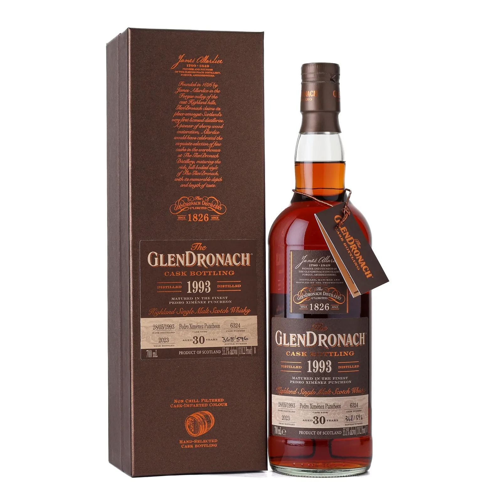 Glendronach Cask Bottling 30 Year Old, Pedro Ximénez Puncheon Cask, Cask #6324, 2023, 55.1% whisky bottle
