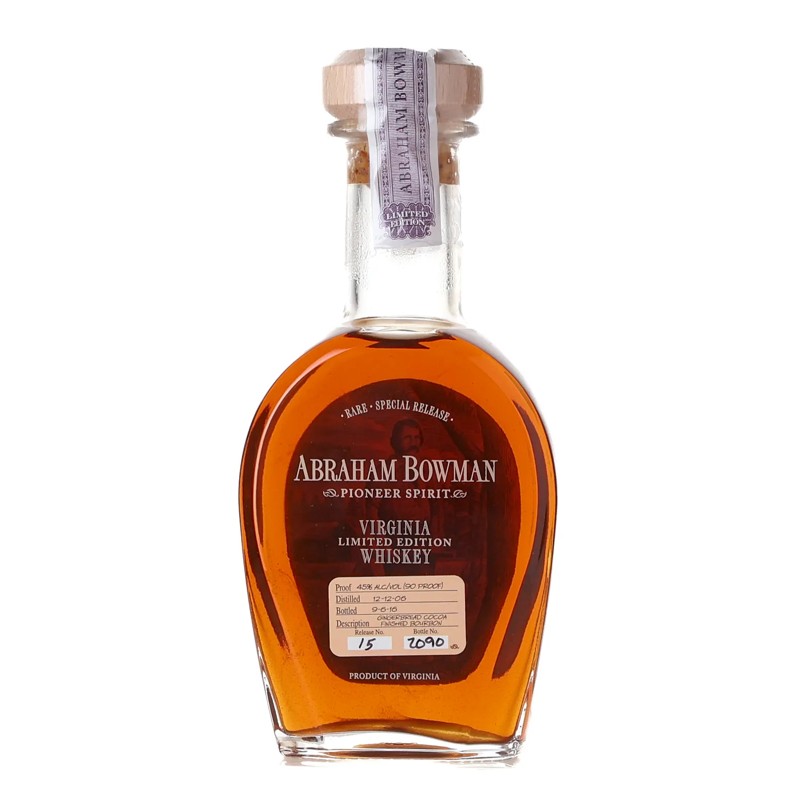 Abraham Bowman Gingerbread Cocoa Finished Bourbon 9 Year Old, Beer Cask, Release No. 15, 2016, 45% whisky bottle