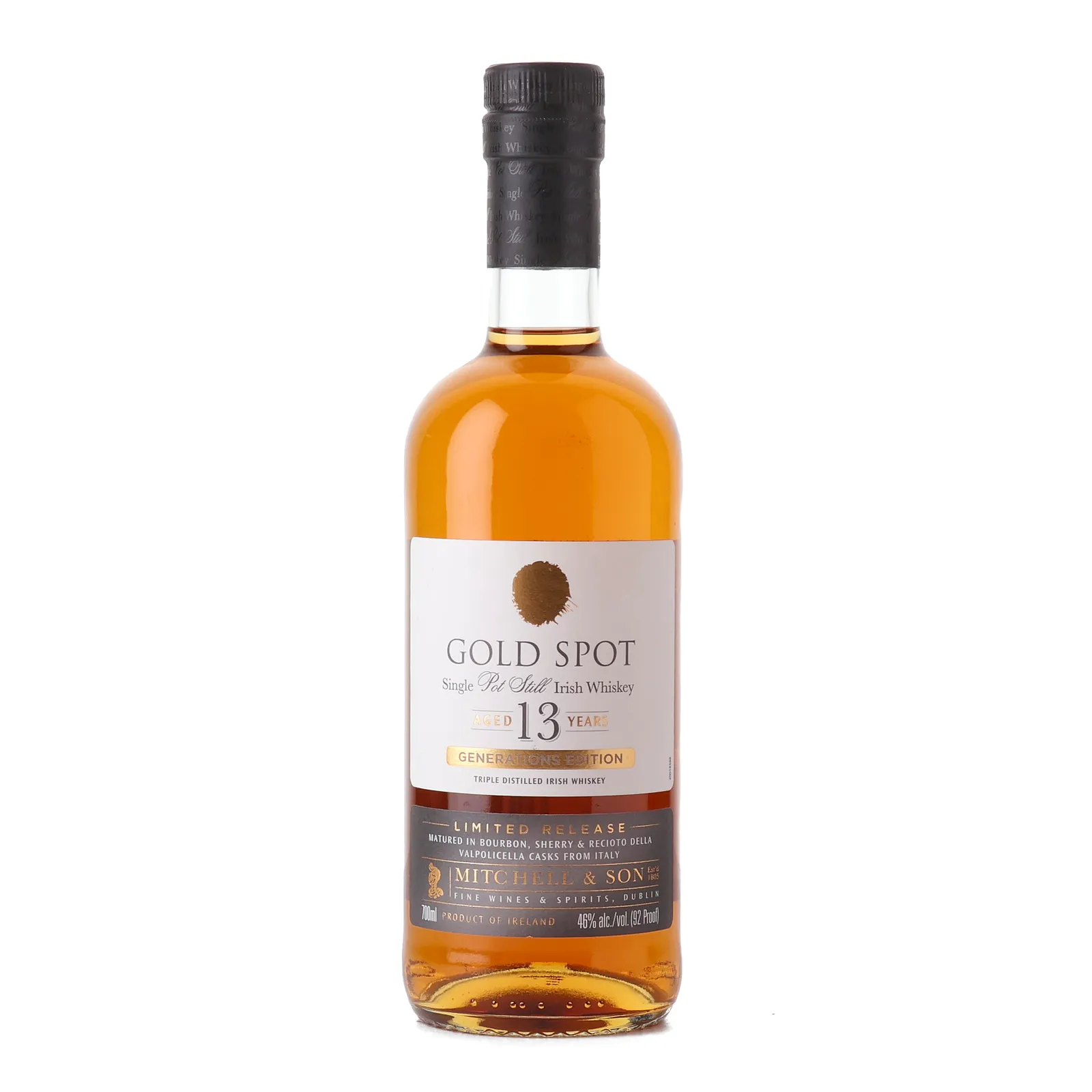 Spot Whiskey Gold Spot Generations Edition 13 Year Old, Bourbon Cask & Sherry Cask & Valpolicella Wine Cask, 2024, 46% whisky bottle
