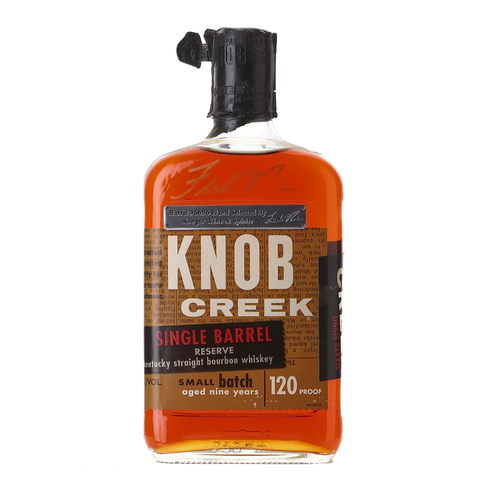 Knob Creek Single Barrel Reserve Kroger Wine & Spirits 9 Year Old, Cask #6696, 60% whisky bottle