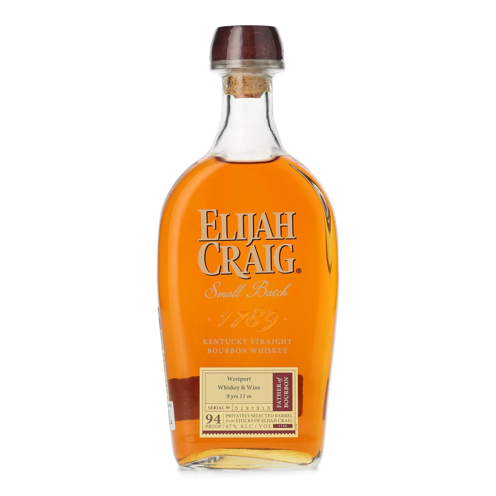 Elijah Craig Small Batch No. Westport Whiskey & Wine Private Barrel Selection 9 Year Old, Cask #5192313, 47% whisky bottle
