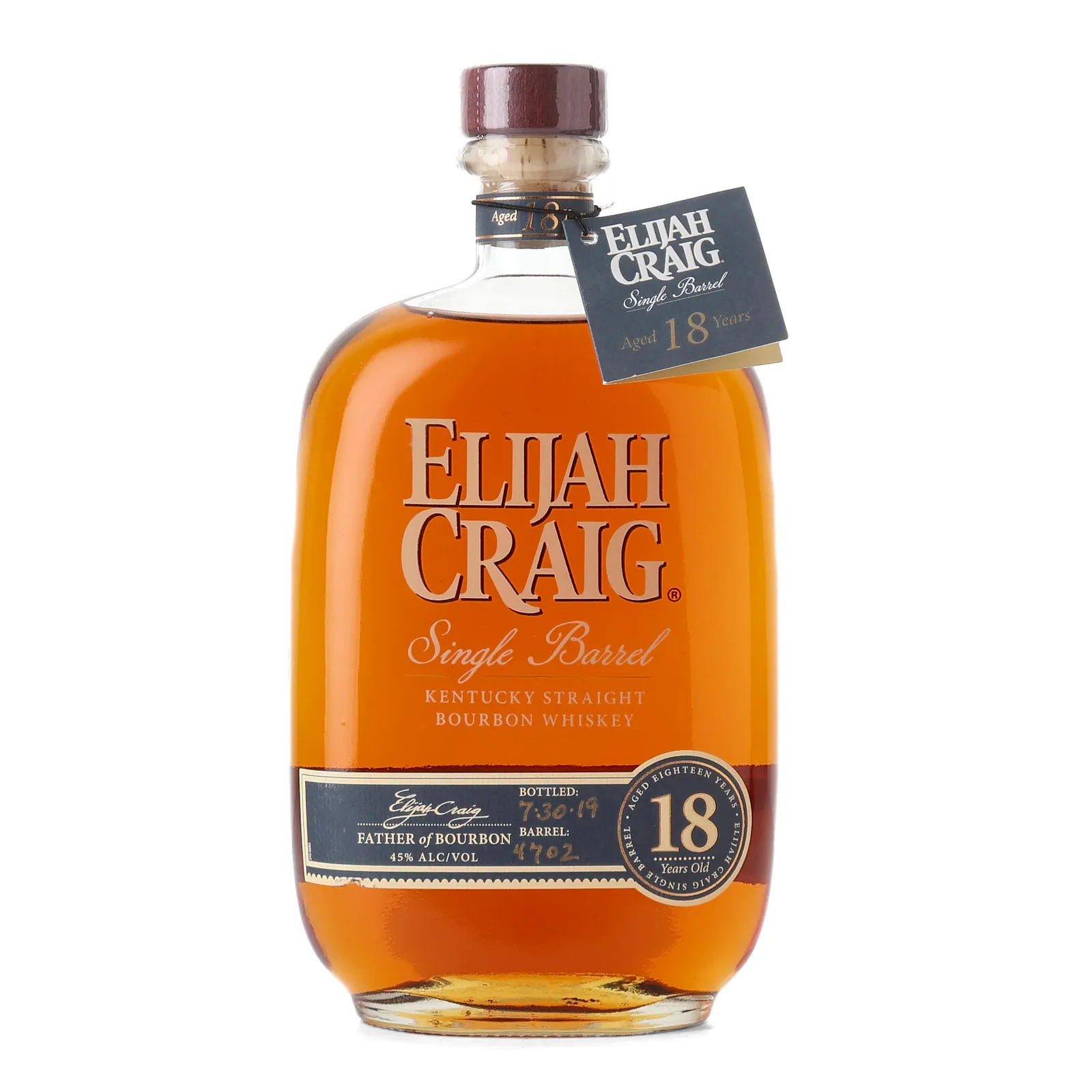 Elijah Craig Single Barrel 18 Year Old, 2019, 45% whisky bottle