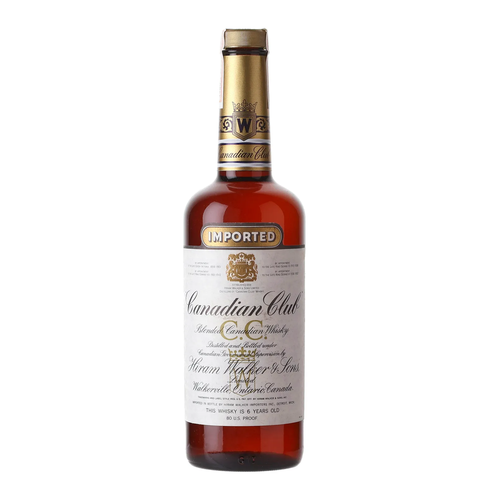 Canadian Club 6 Year Old, 1980, 40% whisky bottle
