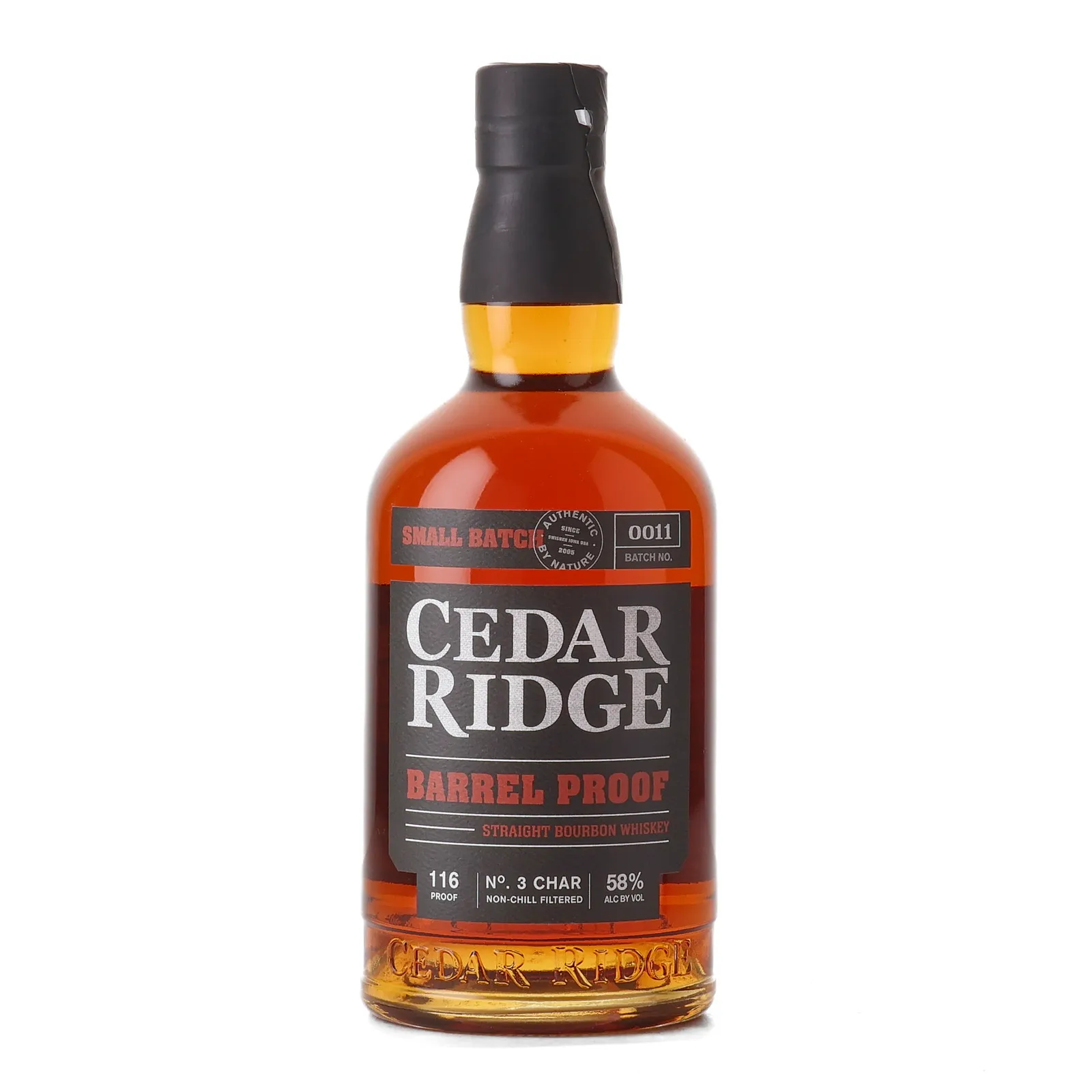 Cedar Ridge Barrel Proof Bourbon 3 Year Old, Batch No. 0011, 58% whisky bottle