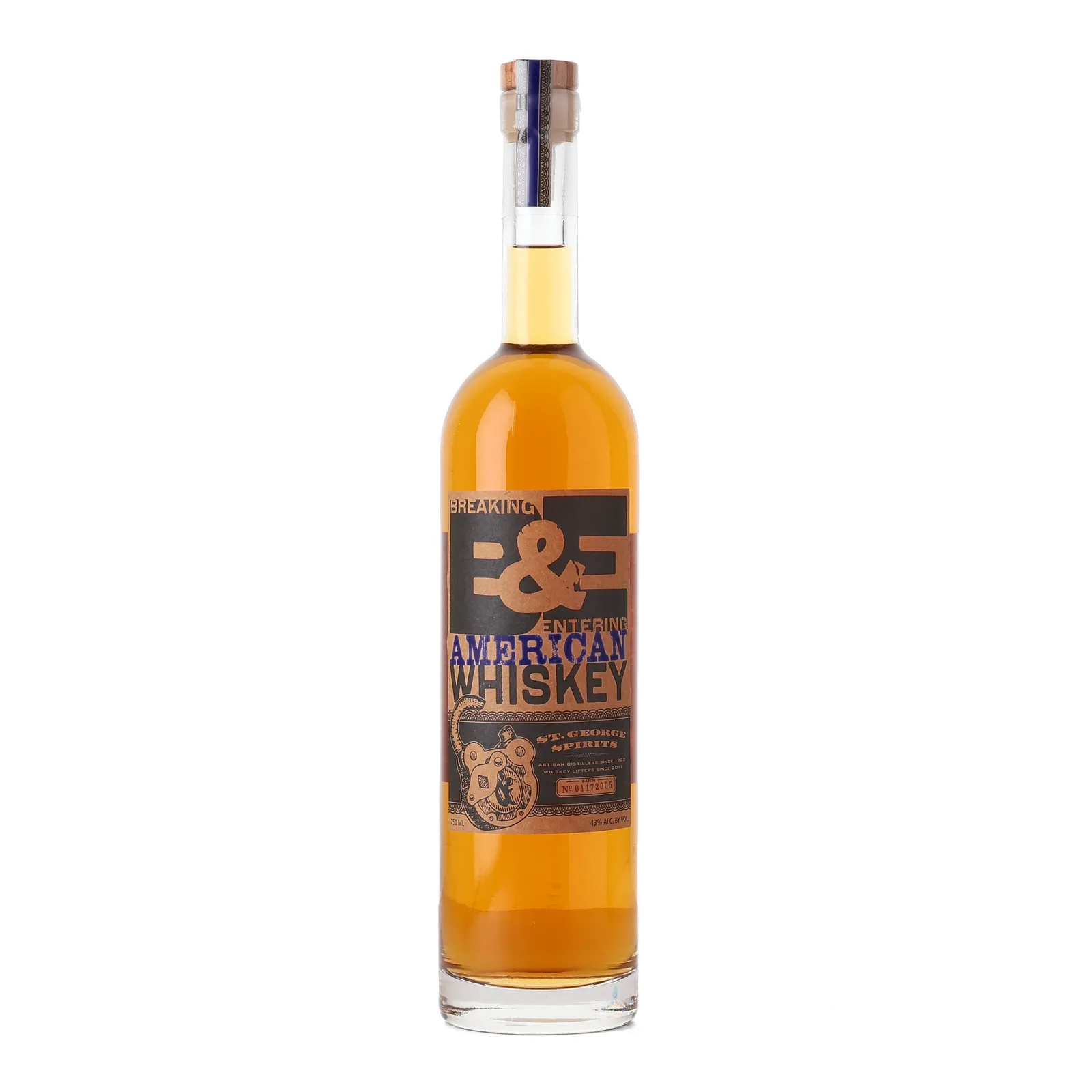 St. George Breaking & Entering American Whiskey, Batch No. 011/2005, 43% whisky bottle