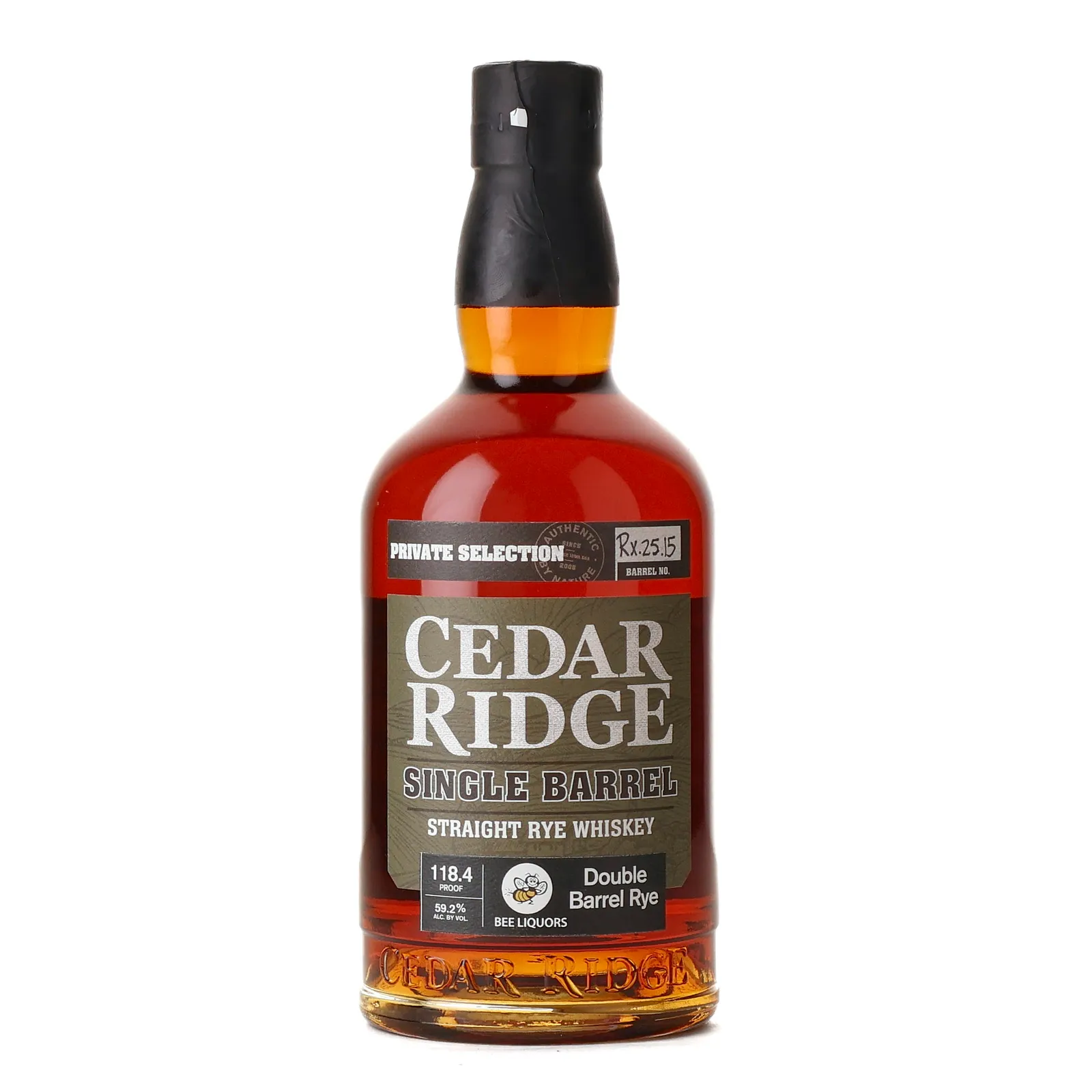 Cedar Ridge Single Barrel Straight Rye Private Selection Bee Liquors, Cask #Rx.25.15, 59.2% whisky bottle