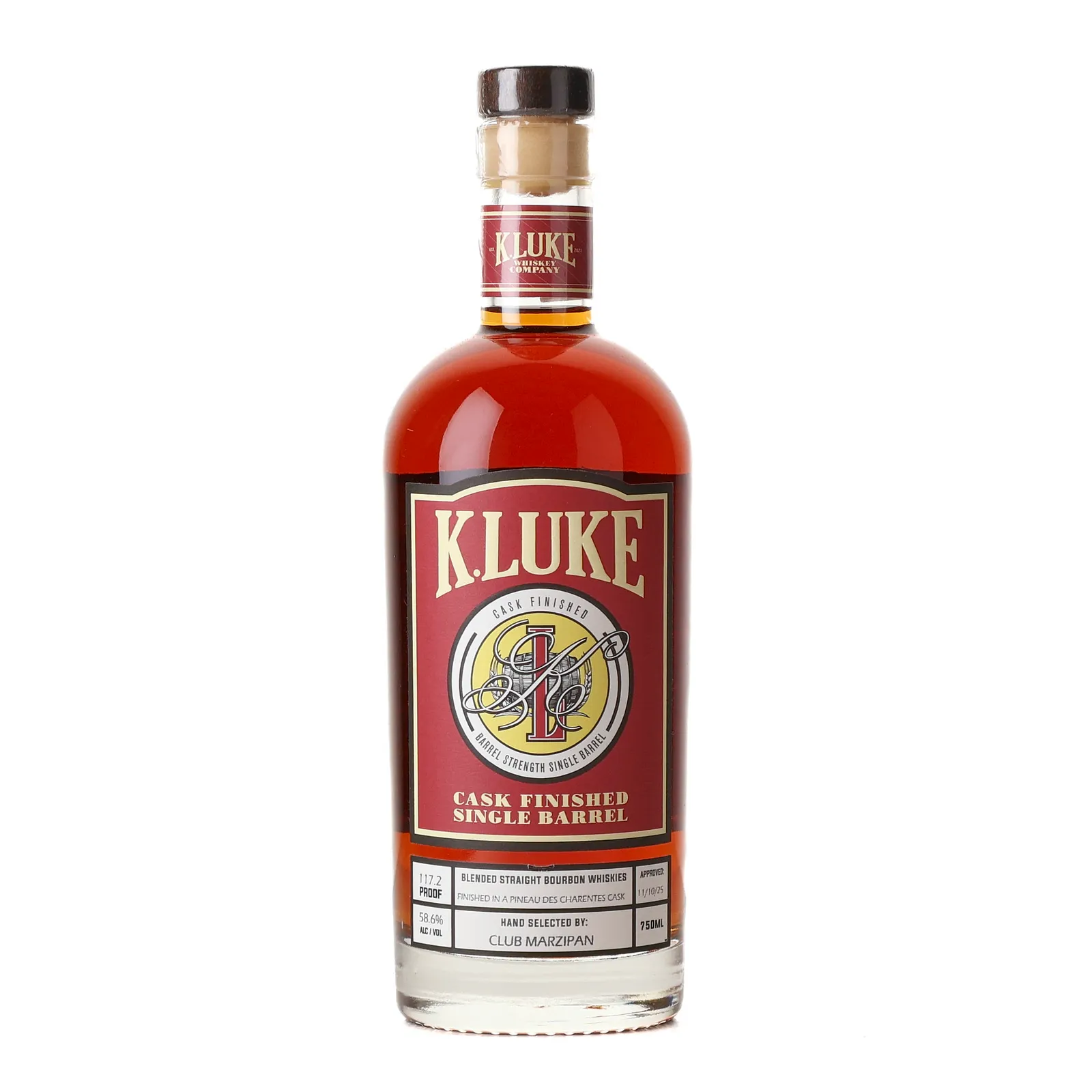 K. Luke Pineau Des Charentes Cask Finished Blended Bourbon Club Marzipan Private Barrel Selection, Pineau Des Charentes Cask, 58.6% whisky bottle