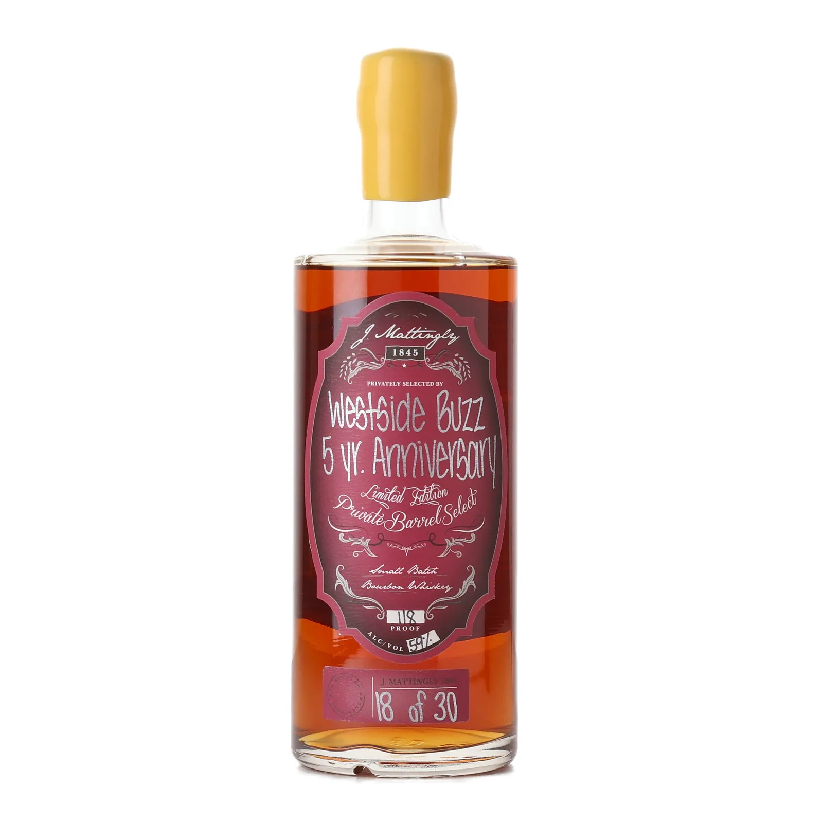 J. Mattingly 1845 Bourbon 'Westside Buzz' 5 yr. Anniversary Private Barrel Select, 59% whisky bottle