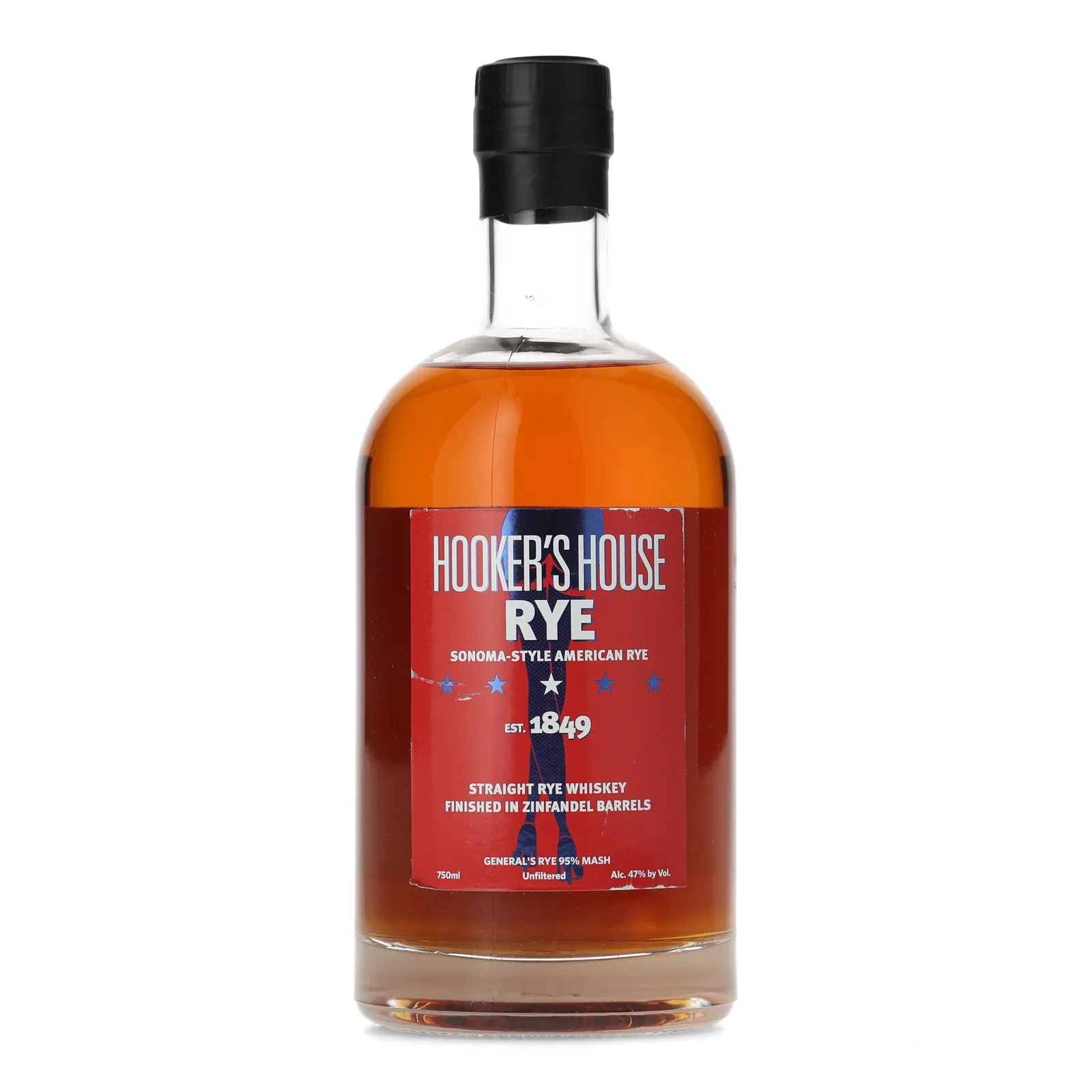 Hooker's House Sonoma-Style American Rye, Zinfandel Cask, 47% whisky bottle