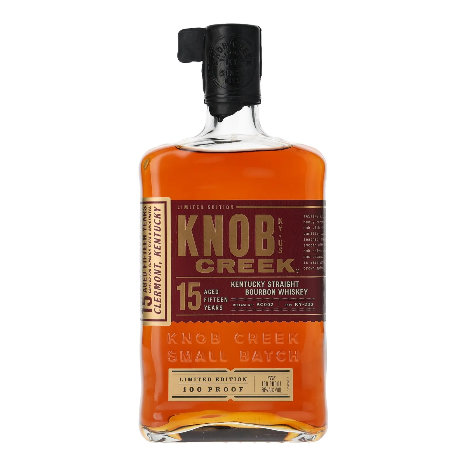 Knob Creek 15 Year Old, Batch No. KC001, 50% whisky bottle