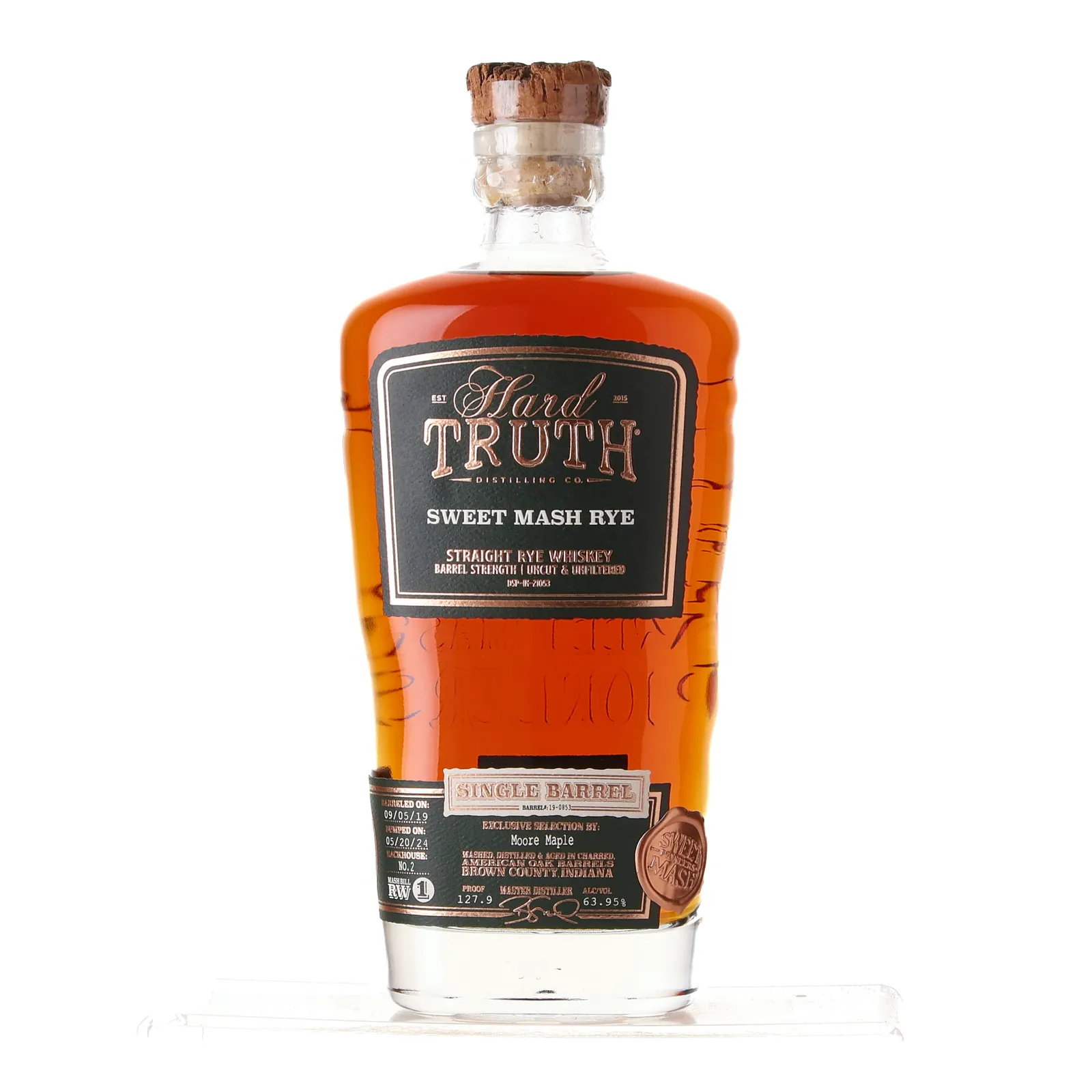 Hard Truth Sweet Mash Rye Moore Maple Private Barrel Selection, Cask #19-0853, 2019, RoCo Wine & Spirits, 63.95% whisky bottle