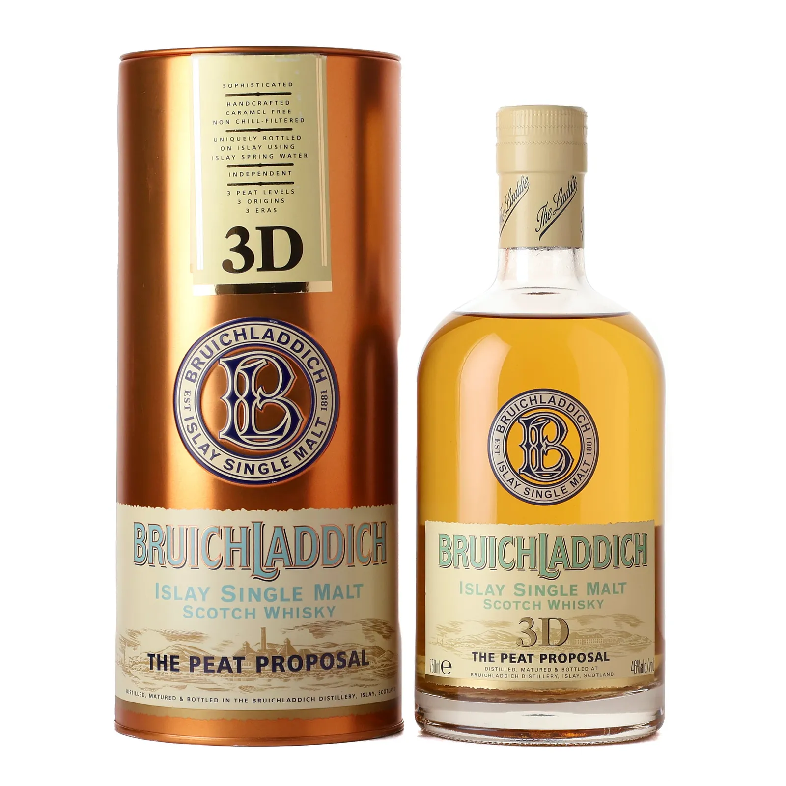 Bruichladdich 3D The Peat Proposal, Bourbon & Sherry Cask, 2004, 46% whisky bottle