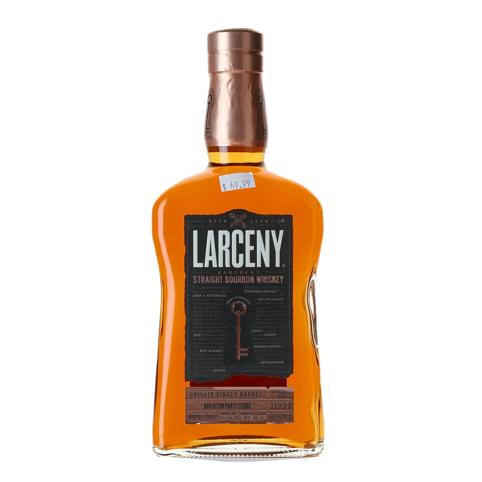 Larceny Private Single Barrel 7 Year Old, Barrel Proof, 59.6% whisky bottle