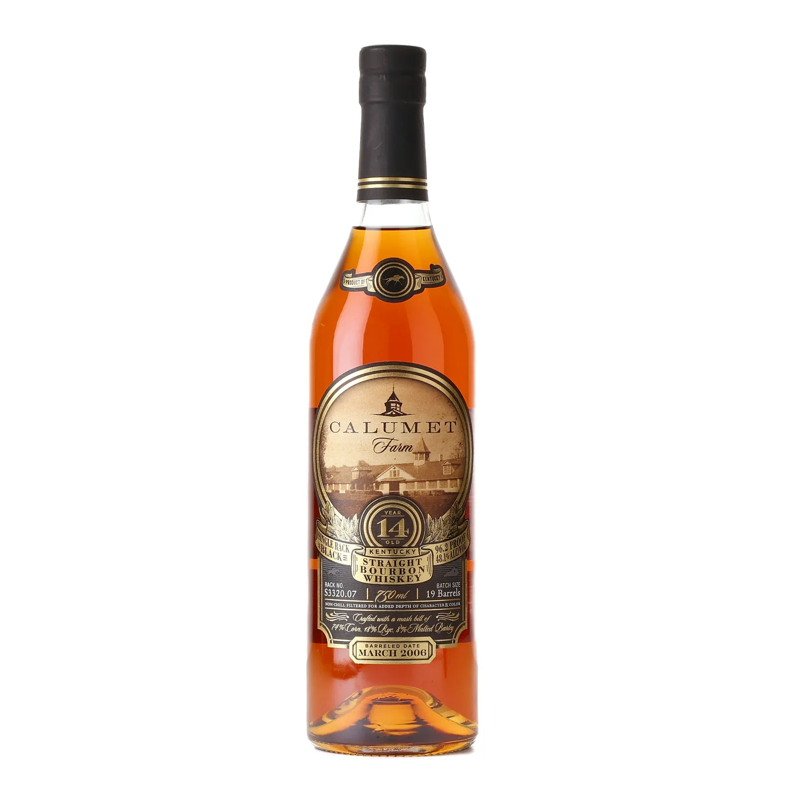Calumet Farm Single Rack Black 14 Year Old, Rack No. S3320.07, 48.1% whisky bottle
