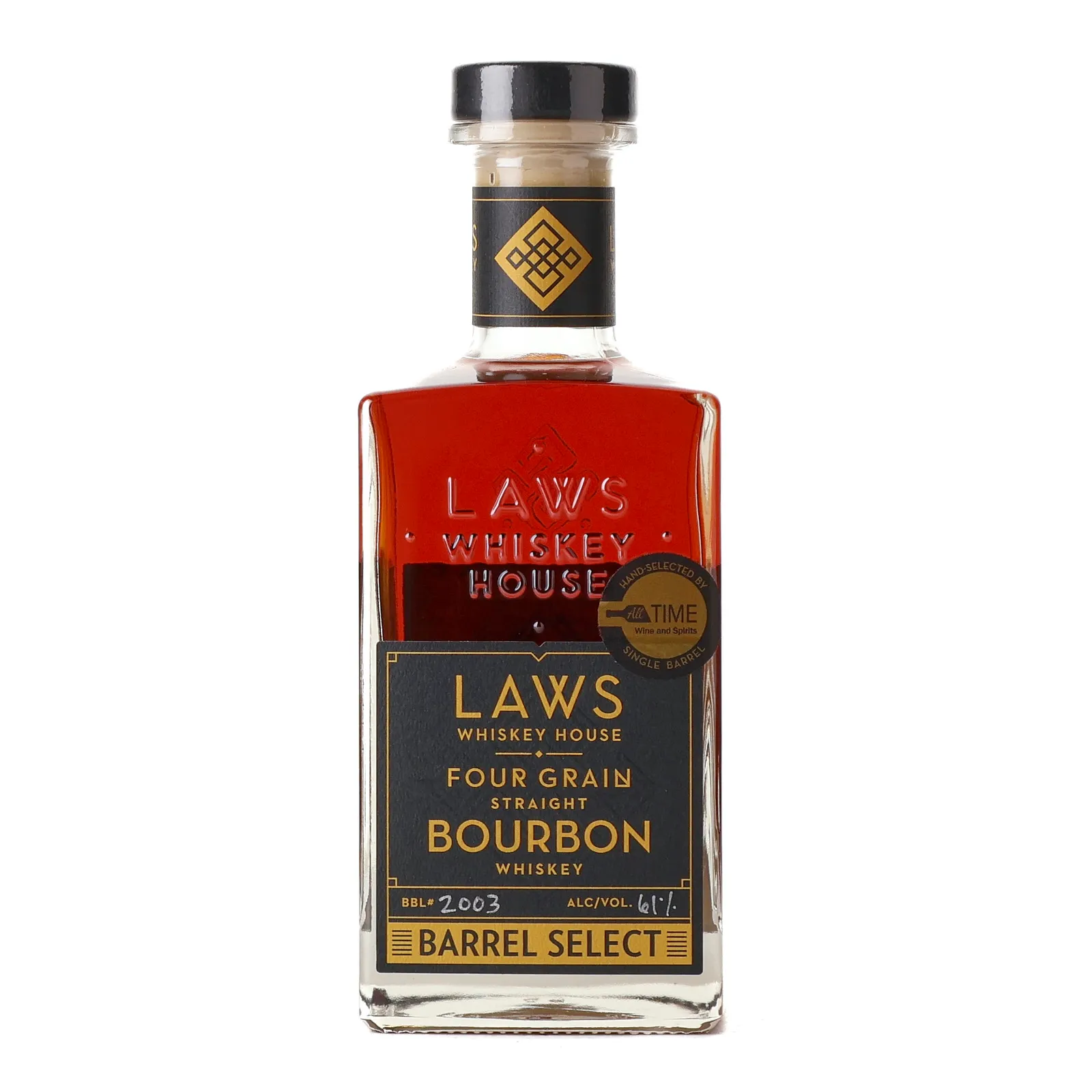 Laws Whiskey House Four Grain Straight Bourbon Barrel Select 3 Year Old, Cask #2003, 61% whisky bottle