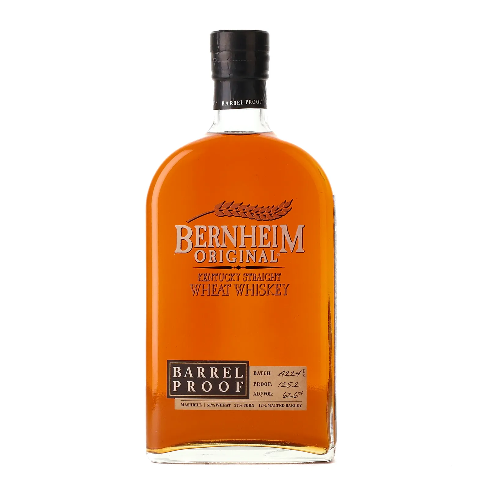 Bernheim Original Barrel Proof Wheat Whiskey, New Charred Oak Cask, Batch No. A224, 2024, 62.6% whisky bottle