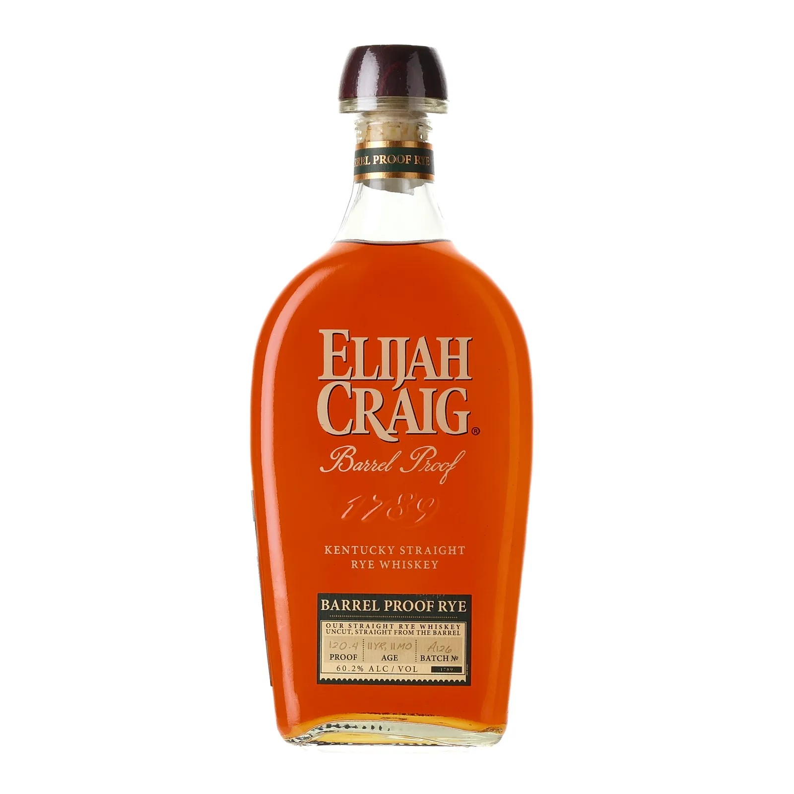 Elijah Craig Barrel Proof Rye 11 Year Old, Batch No. A126, 60.2% whisky bottle
