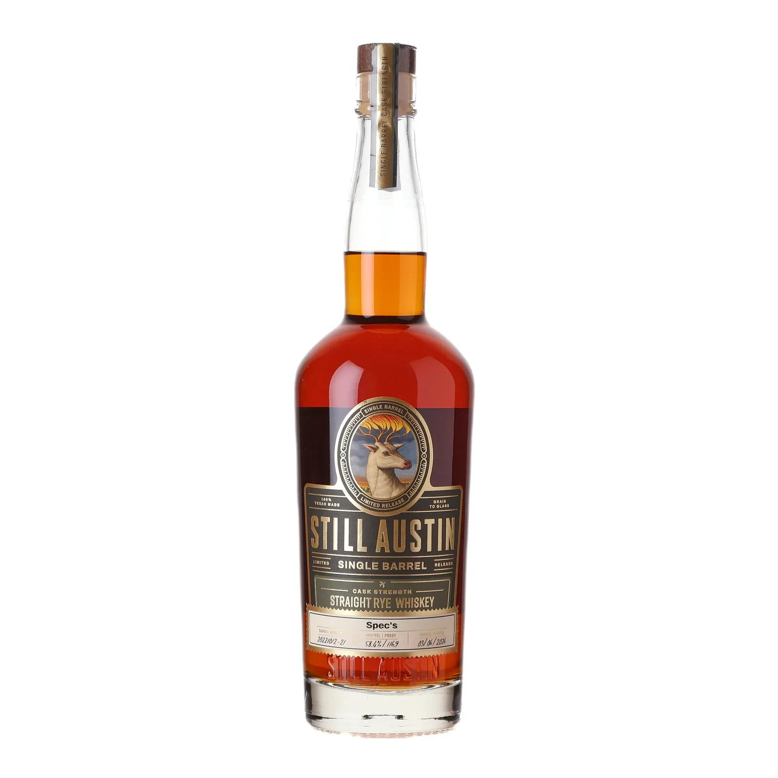 Still Austin Cask Strength Rye Spec's Private Barrel Selection 3 Year Old, New Charred Oak Cask, Cask #149, 2026, 58.5% whisky bottle