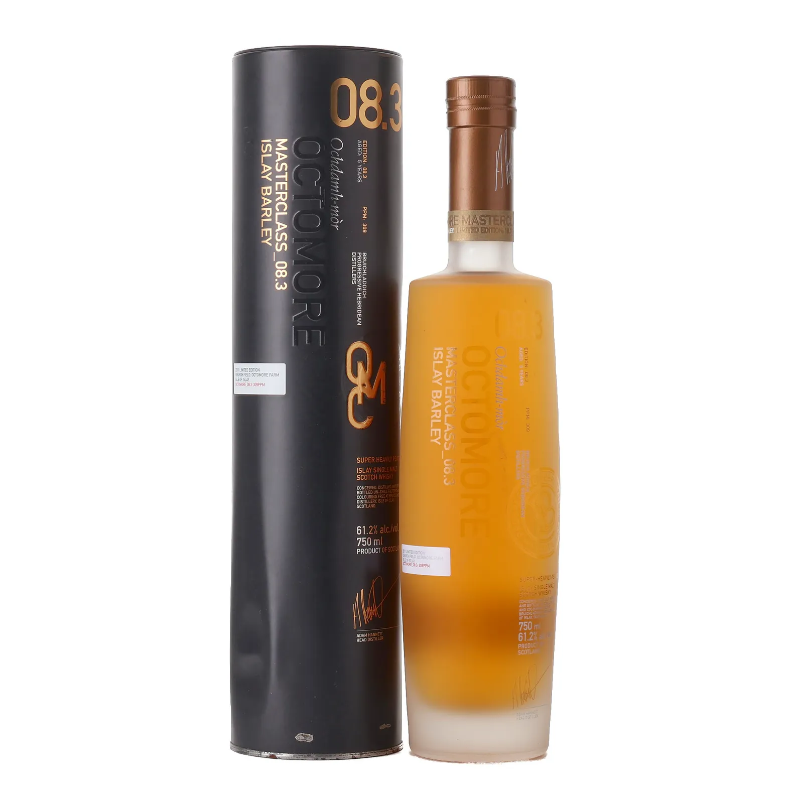 Octomore 08.3 Masterclass Islay Barley 5 Year Old, Bourbon & European Oak Cask, 2017, 61.2% whisky bottle