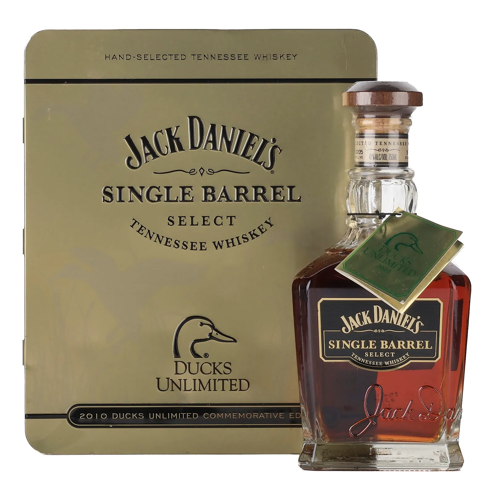 Jack Daniel's Single Barrel Select Ducks Unlimited 2010 Commemorative Edition, New charred American oak Cask, Cask #Varies by bottle (e.g., 10-2214, 10-4054), 2010, 47% whisky bottle