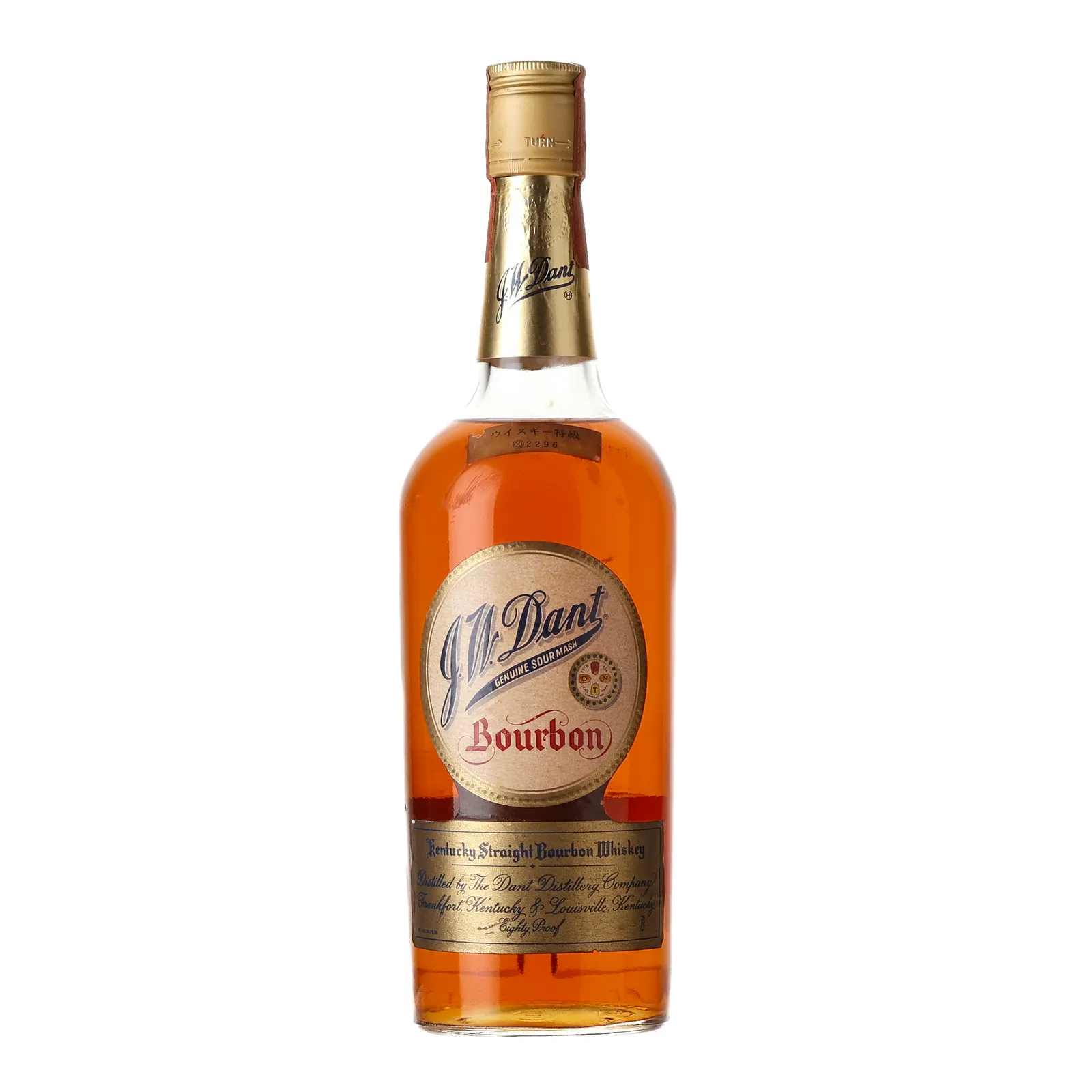 J.W. Dant Bourbon, 40% whisky bottle