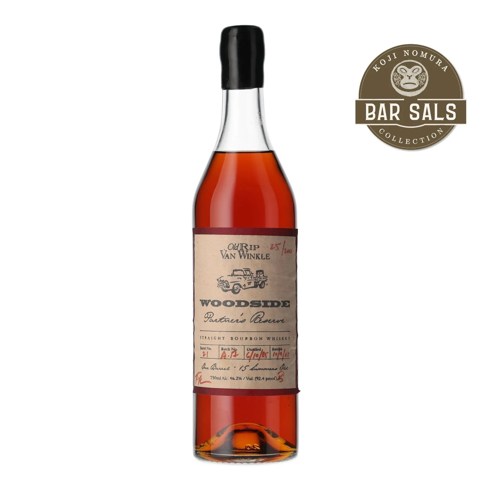 Old Rip Van Winkle Woodside Partner's Reserve 17 Year Old, Cask #21, Batch No. A-17, 2002, 46.2% whisky bottle