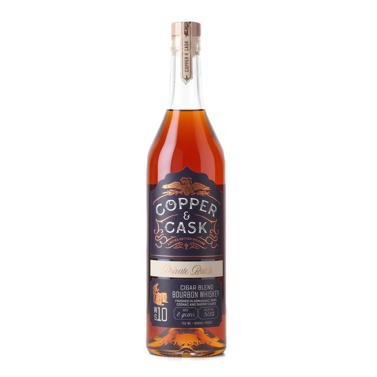 Copper & Cask Private Batch No. Cigar Blend 8 Year Old, Armagnac, Port, Cognac & Sherry Cask, WS-10, Copper & Cask, 57.8% whisky bottle