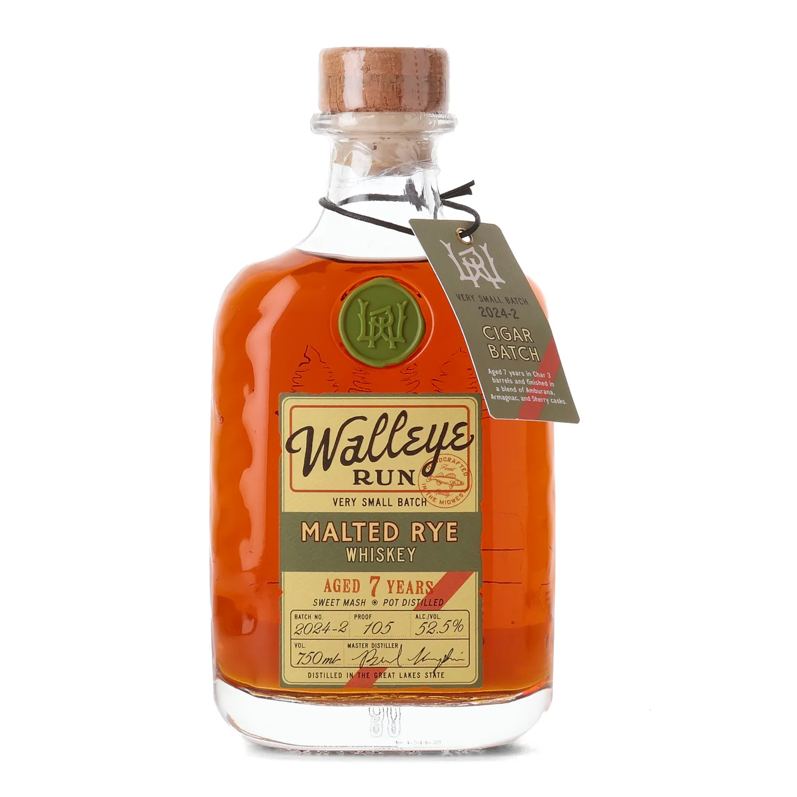 Walleye Run Very Small Batch No. Cigar Batch No. 7 Year Old, Amburana, Cognac & Sherry Cask, Batch No. 2024-2, 52.5% whisky bottle