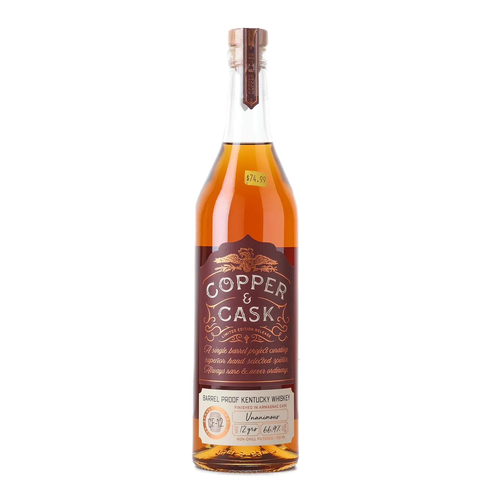 Copper & Cask Unanimous 12 Year Old, Armagnac Cask, Cask #CF-12, 2009, Copper & Cask, 66.9% whisky bottle