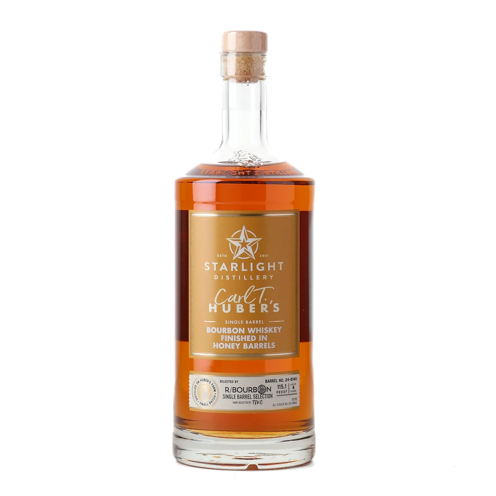 Starlight Carl T. Huber's Single Barrel 4 Year Old, Honey Cask, Cask #24-8140, 57.5% whisky bottle