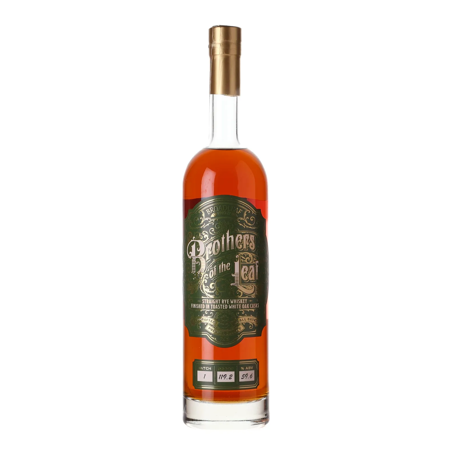 Broadleaf Brothers of the Leaf Straight Rye Finished in Toasted White Oak Cask, Toasted White Oak Cask, Batch No. 1, Broadleaf Whiskey, 59.6% whisky bottle