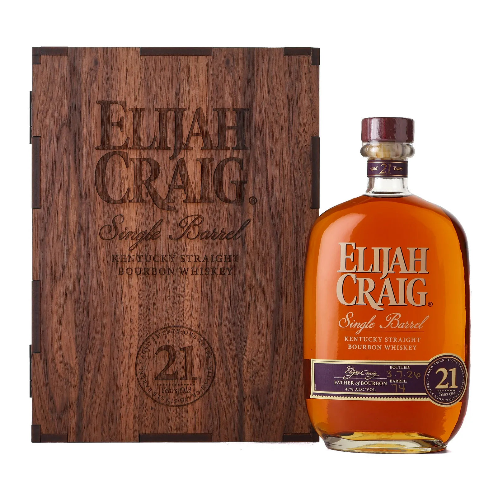 Elijah Craig Single Barrel 21 Year Old, 2026, 47% whisky bottle