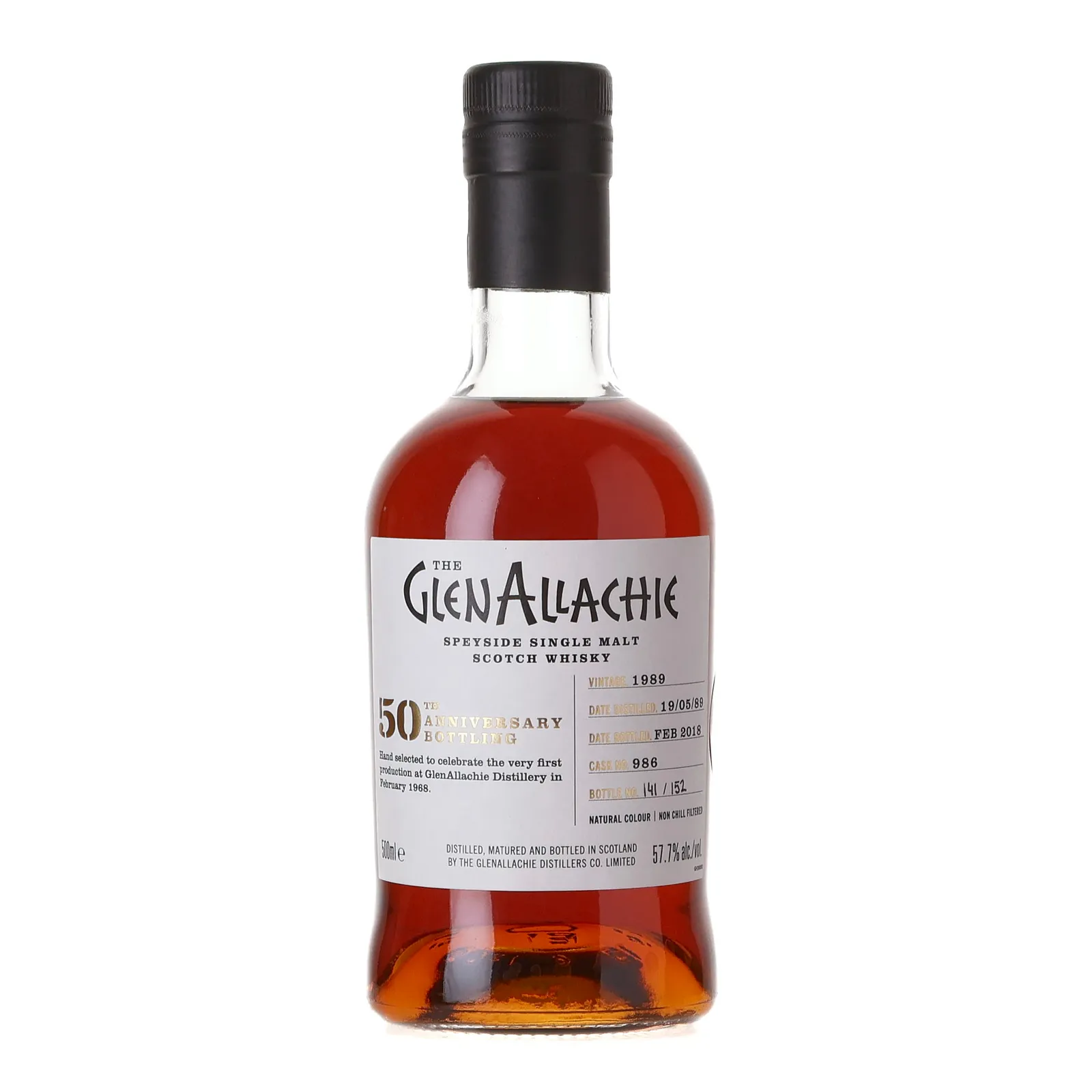 GlenAllachie 50th Anniversary Bottling 29 Year Old, Sherry Cask, Cask #986, 2018, 57.7% whisky bottle