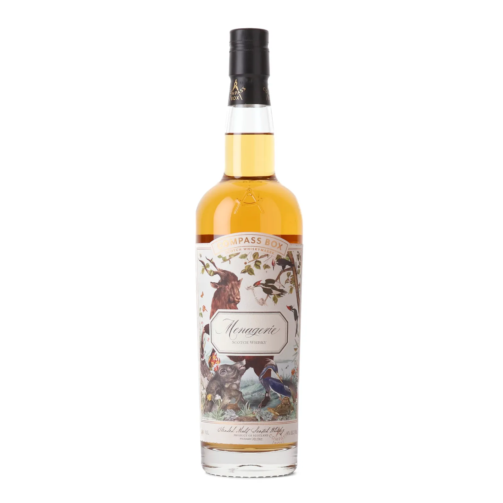 Compass Box Menagerie Blended Malt, American Oak, French Oak, Sherry Cask, 2021, Compass Box, 46% whisky bottle