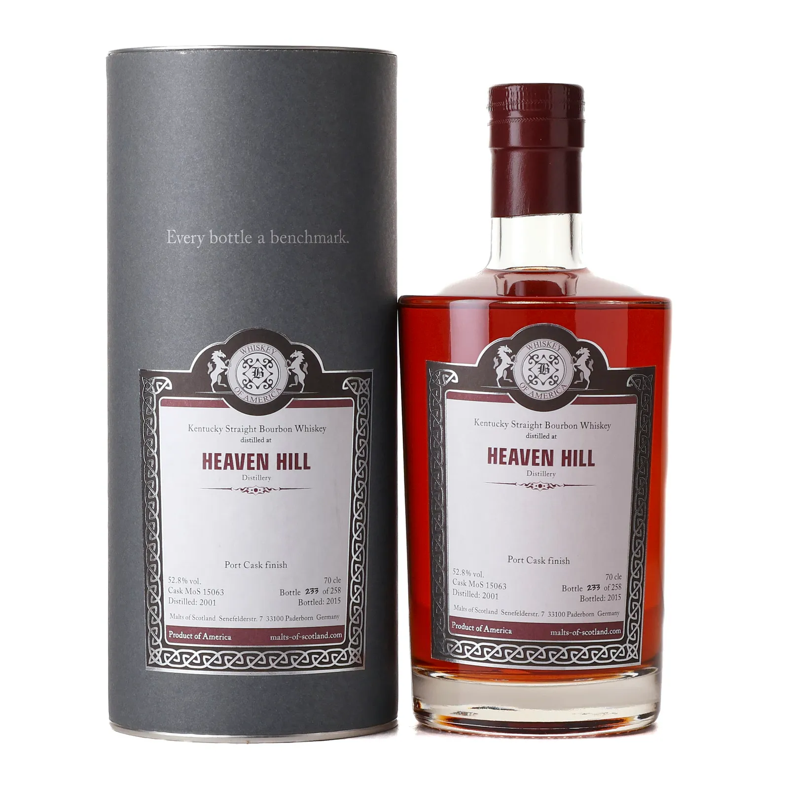 Heaven Hill Port Cask Finish Bourbon, Cask #MoS 15063, 2001, Malts of Scotland, 52.8% whisky bottle