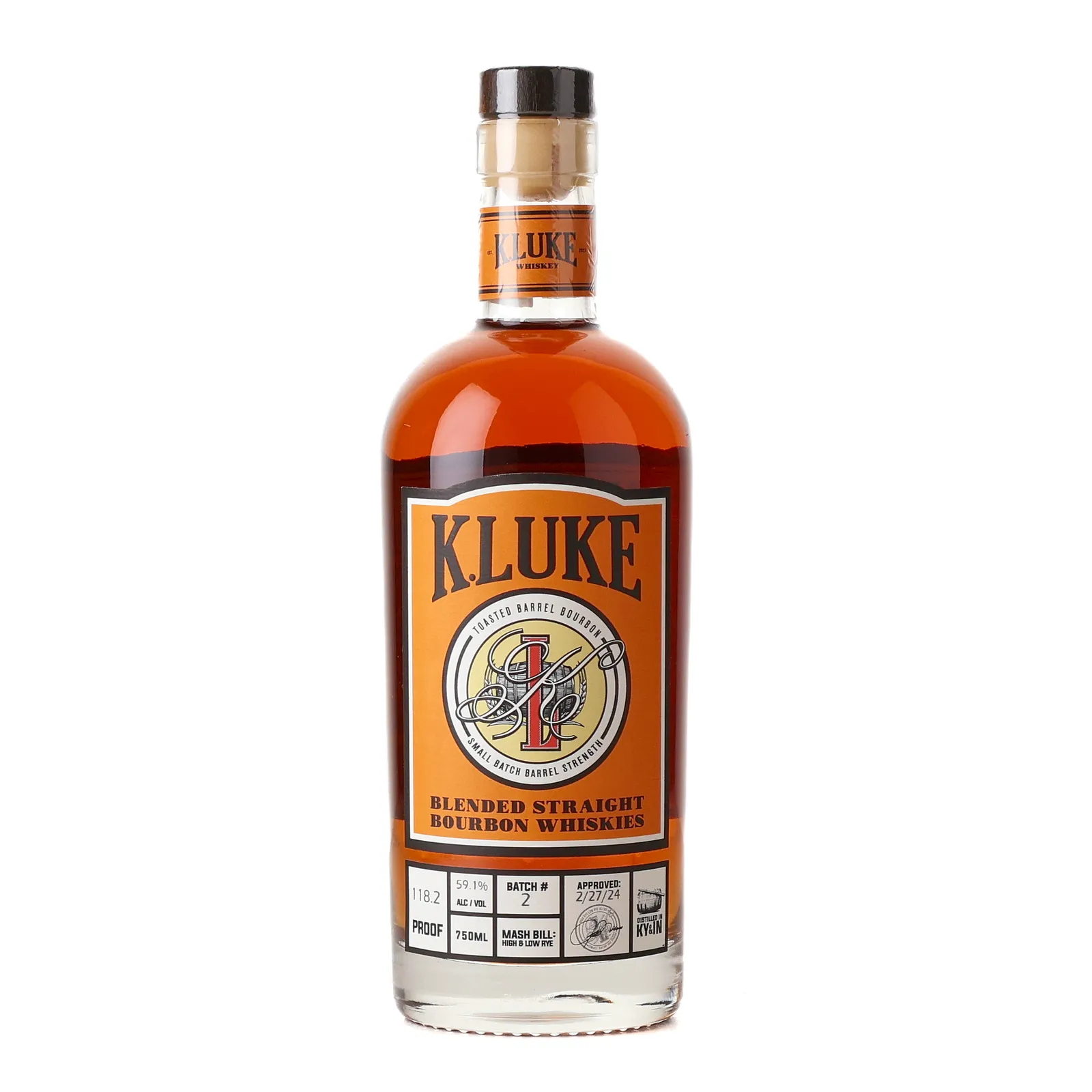 K. Luke Toasted Barrel Bourbon Blended Whiskey, Batch No. 2, 2024, K.LUKE Whiskey Company, 59.1% whisky bottle