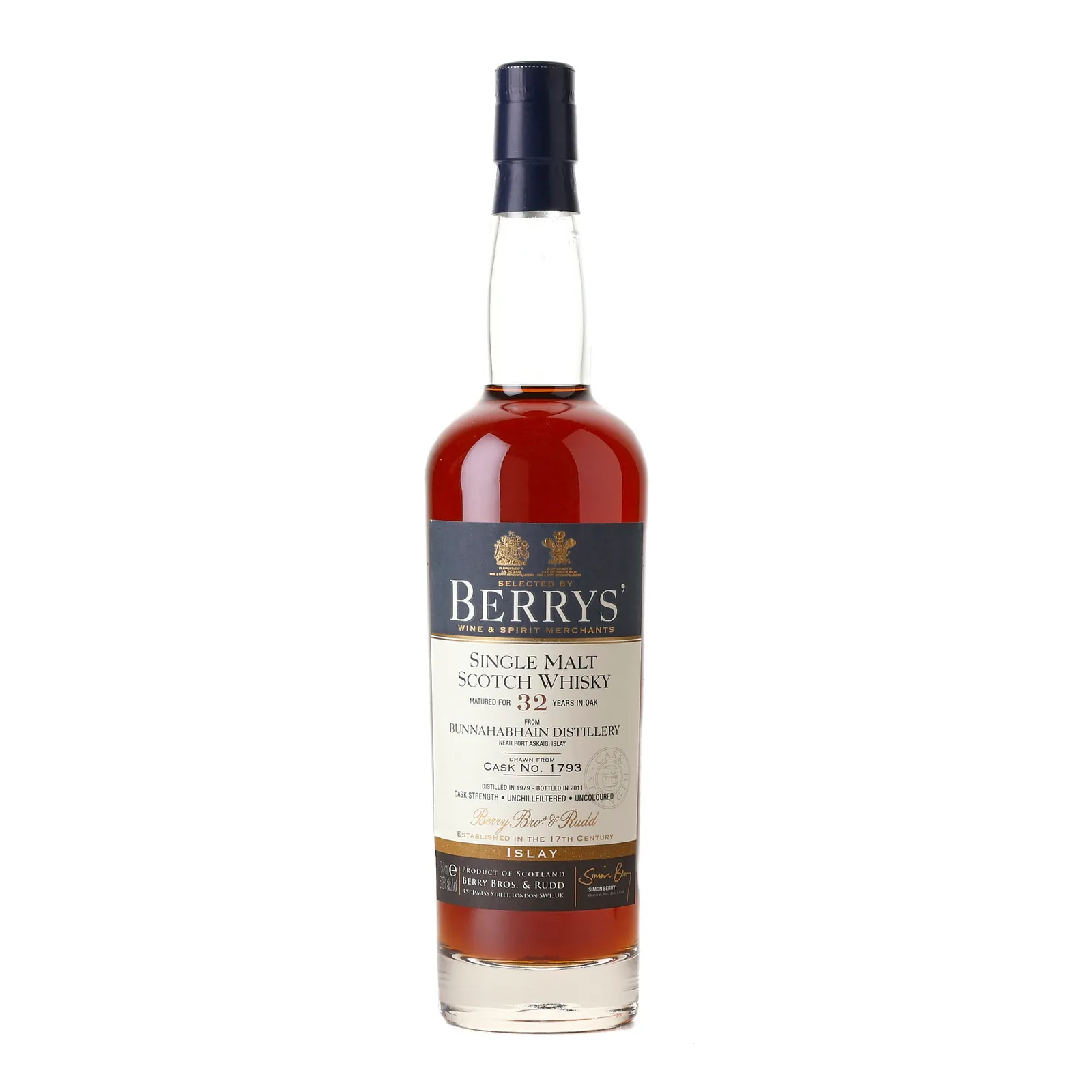 Bunnahabhain 32 Year Old, Sherry Cask, Cask #1793, 1979, Berry Bros. & Rudd, 51.8% whisky bottle