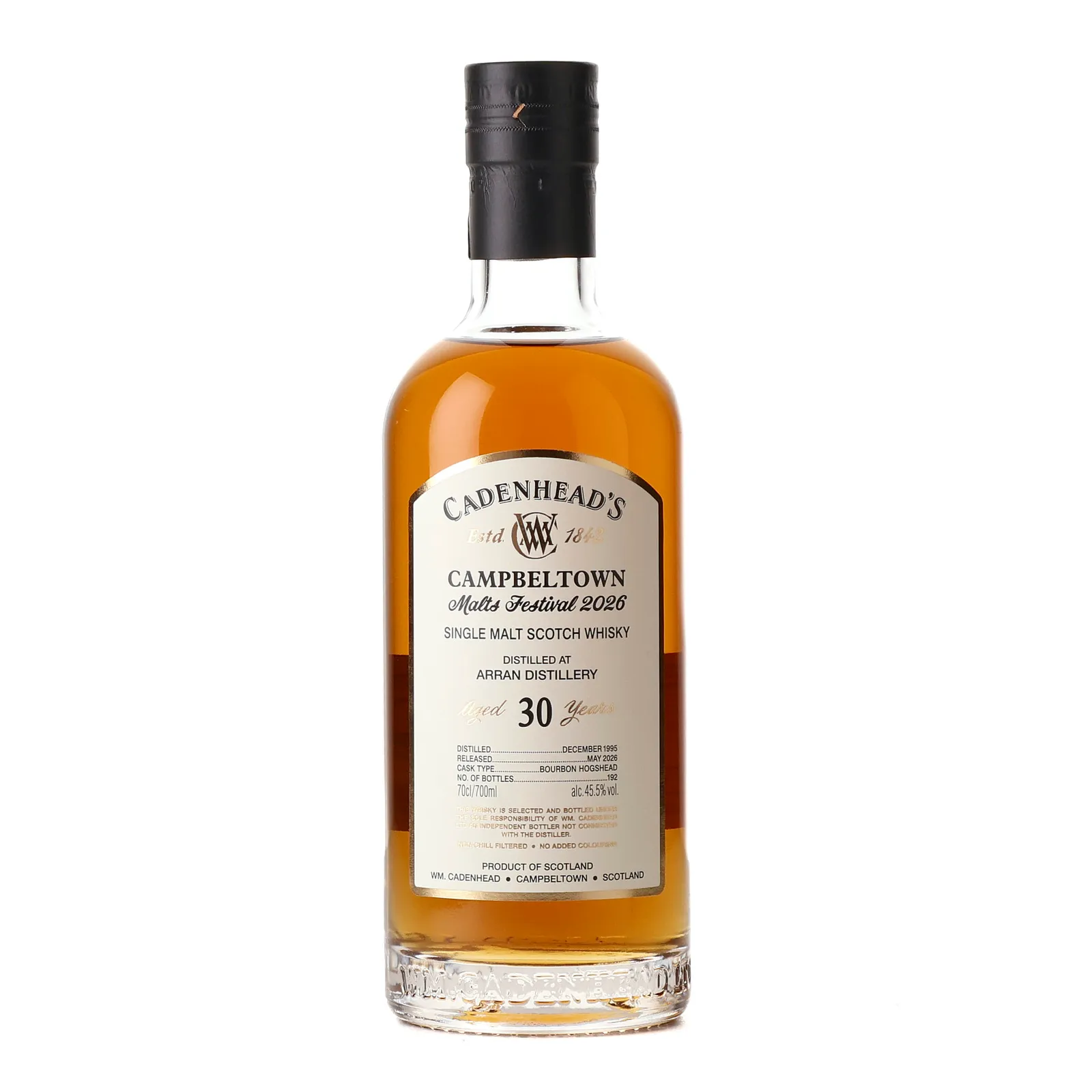 Arran Campbeltown Malts Festival 2026 30 Year Old, Bourbon Cask, 1995, Cadenhead's, 45.5% whisky bottle