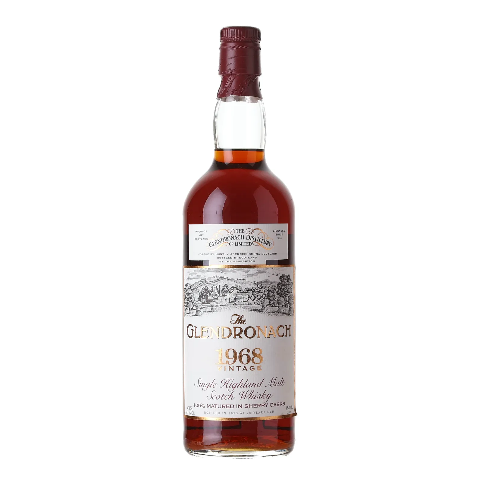 Glendronach 25 Year Old, Sherry Cask, 1993, 43% whisky bottle